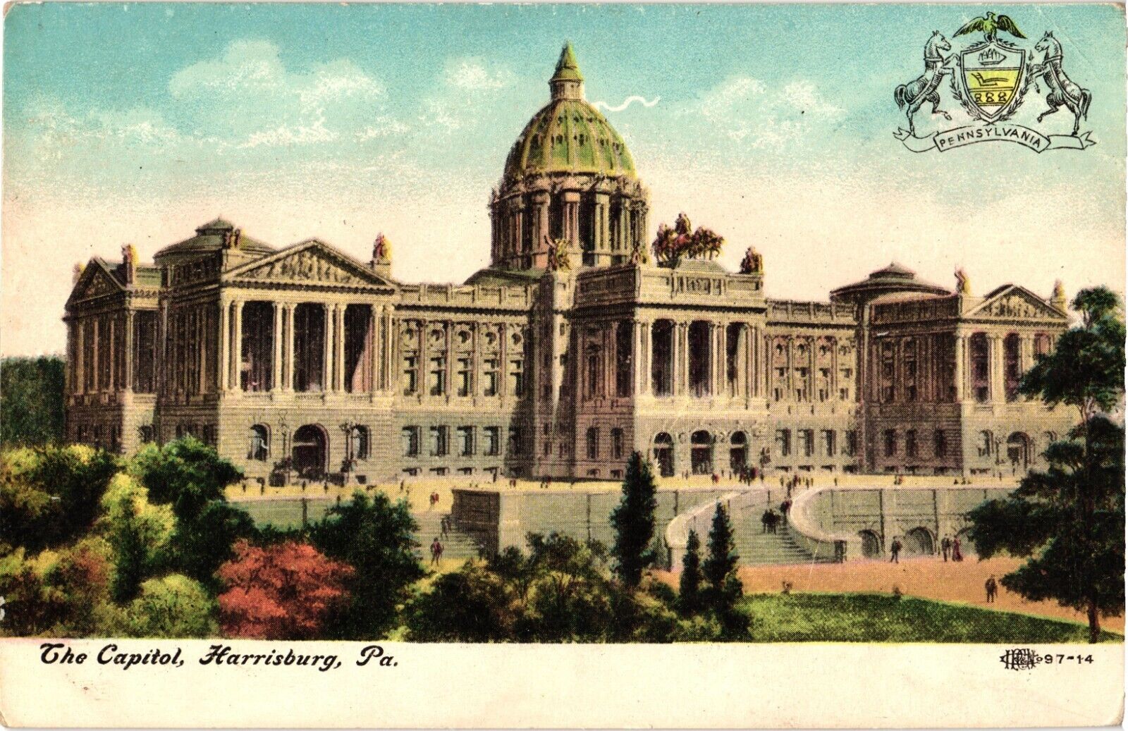 The Capitol Harrisburg Pennsylvania Emblem Coat of Arms Postcard