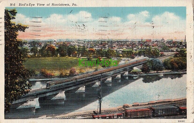 Postcard Bird's Eye View Norristown PA 1939