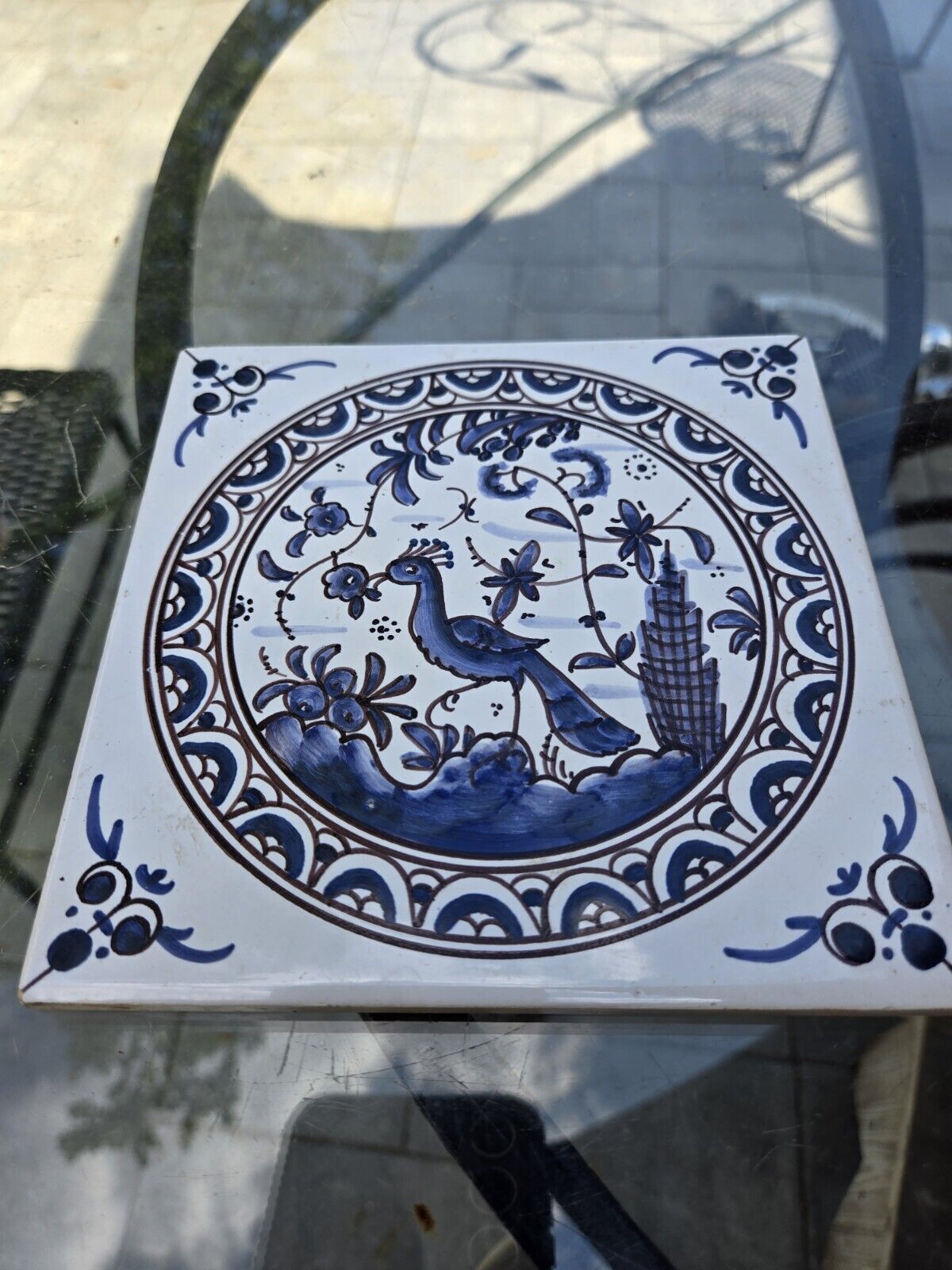 Peacock Handmade Art Tile Portugal 6” X 6” Vintage 