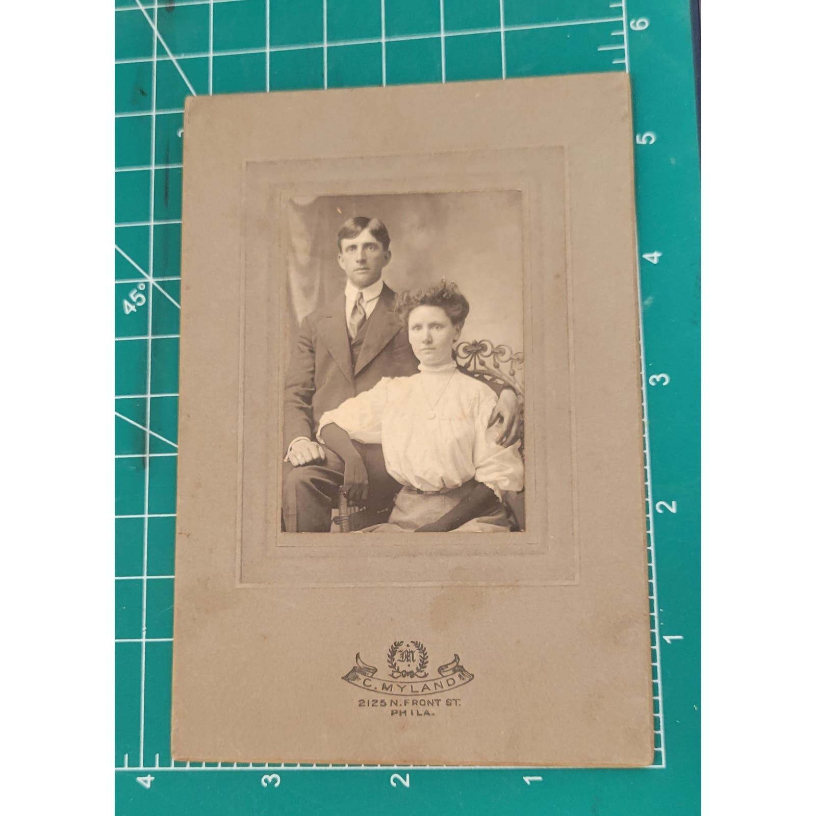 Antique Victorian Cabinet Card Photo Couple Philadelphia C Myland