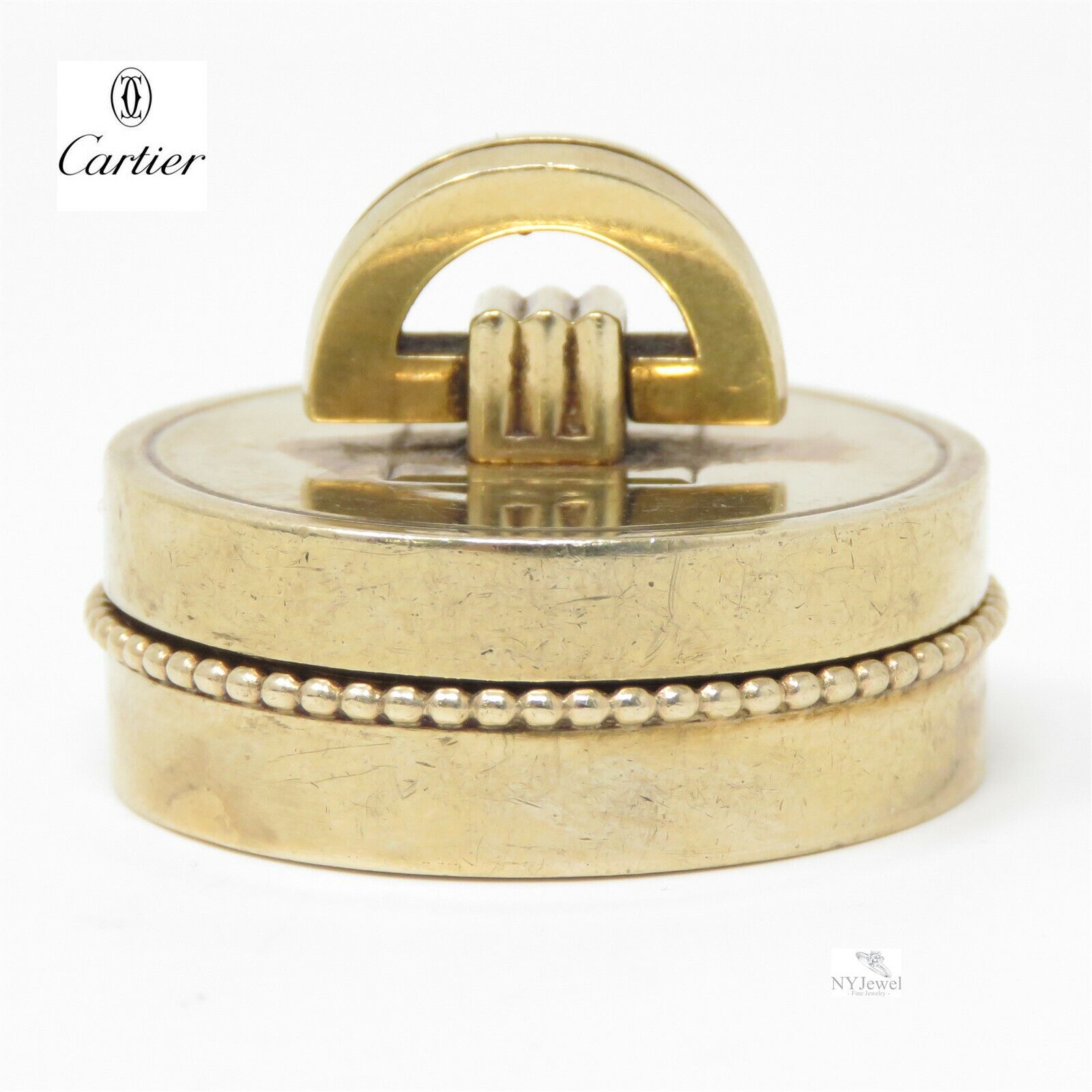 NYJEWEL Cartier London 9K Yellow Gold Round Pill Box with Removable Lid