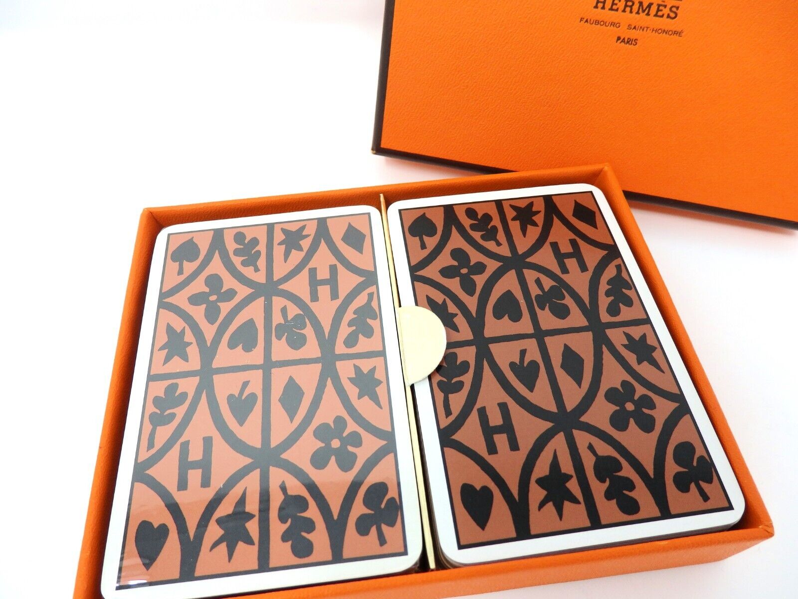 HERMES 2 Deck of Playing Cards Trump Game Authentic 4-mark & H Design Brown JPN