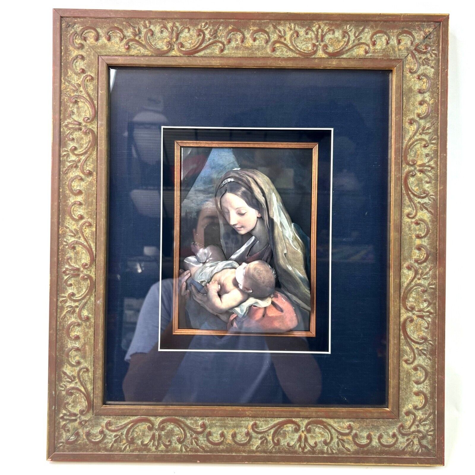 3D Madonna and Child Framed Wall Art Erich Lessing Religious Unique Wood Scroll