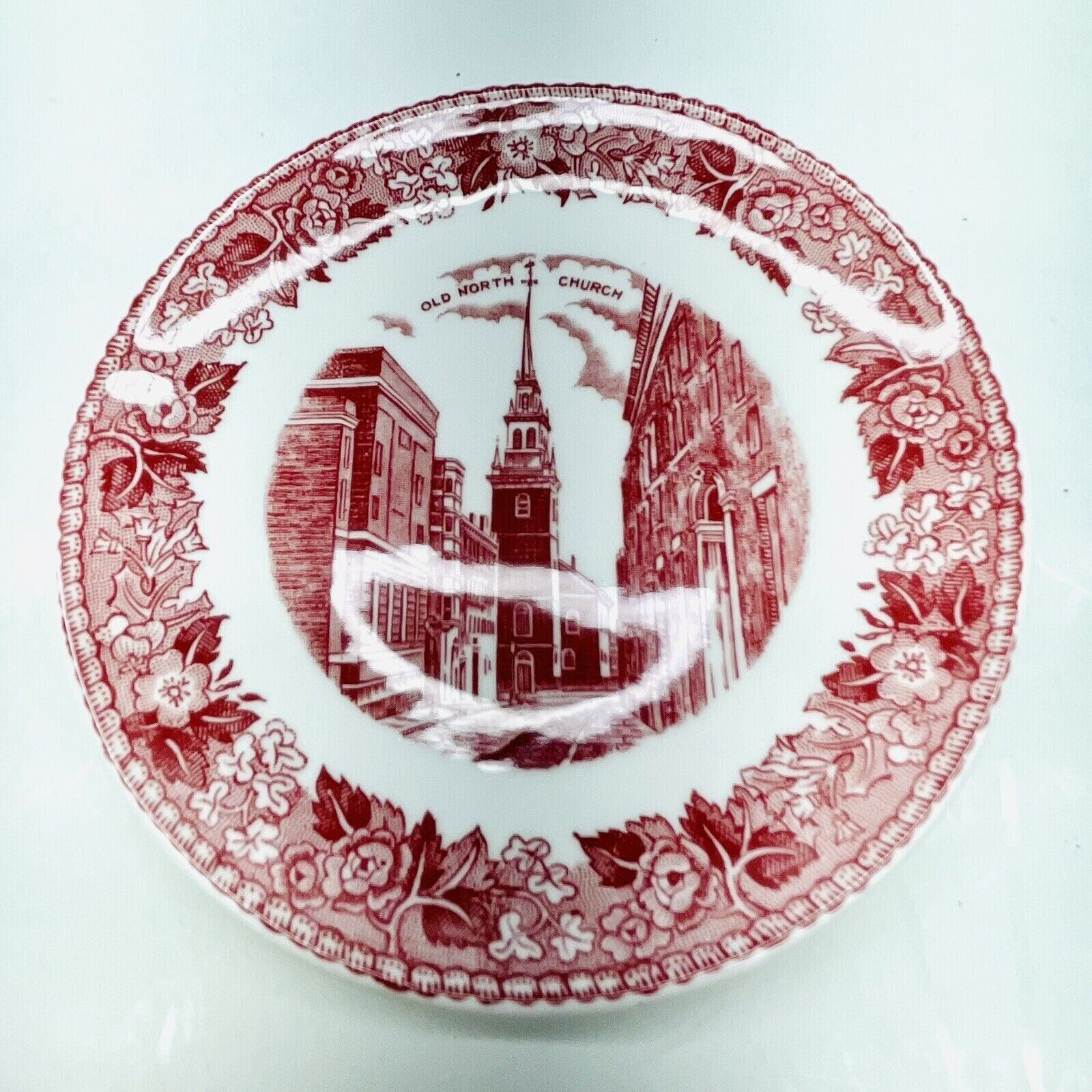 VTG Pink Staffordshire England Plate Commemorative For Boston Old North Church