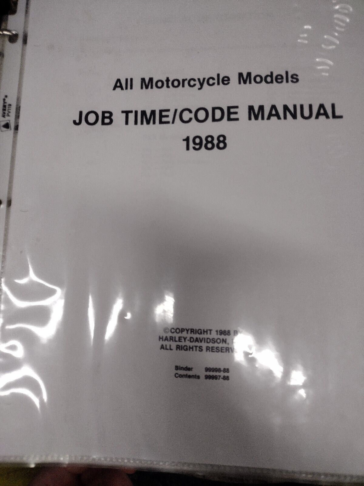1988 Harley Davidson “time code” manual All Motorcycle Models Binder And Sleeved