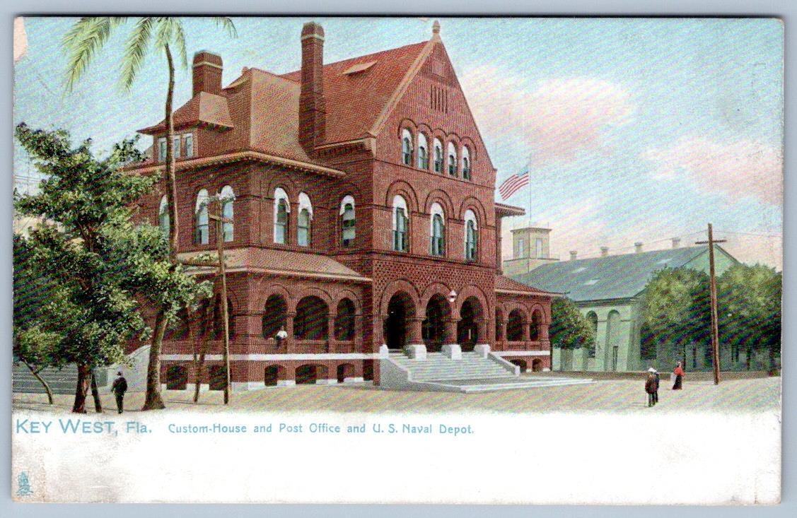 Pre-1907 KEY WEST FLORIDA FL CUSTOM HOUSE POST OFFICE US NAVAL DEPOT POSTCARD