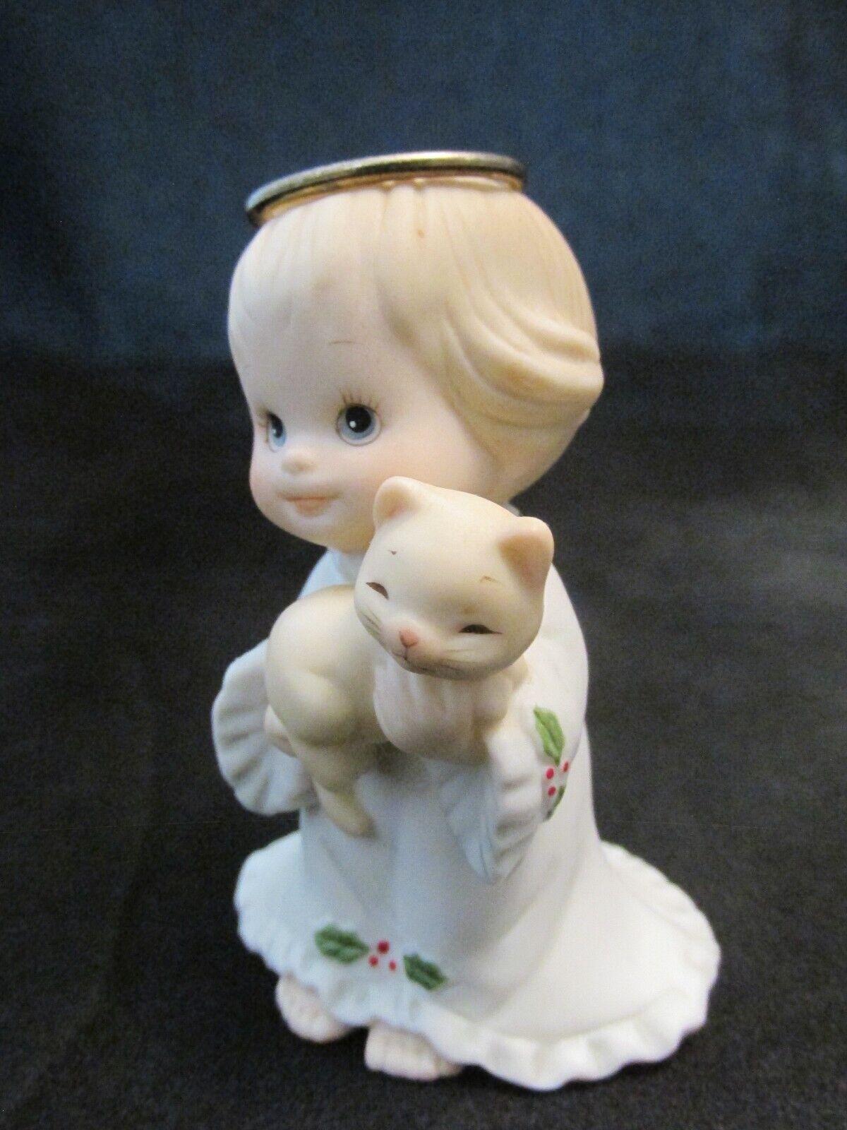 Vintage Enesco 1985 Holly Babes Angel Figurine with Cat Morehead Christmas