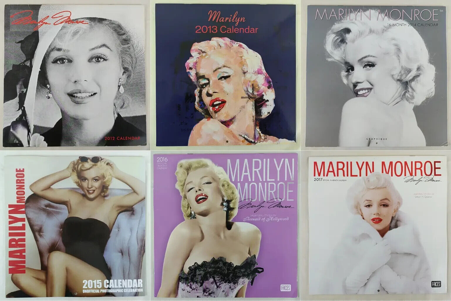 Marilyn Monroe Calendar Bundle of 6 - 2012 2013 2014 2015 2016 2017 - Not Used