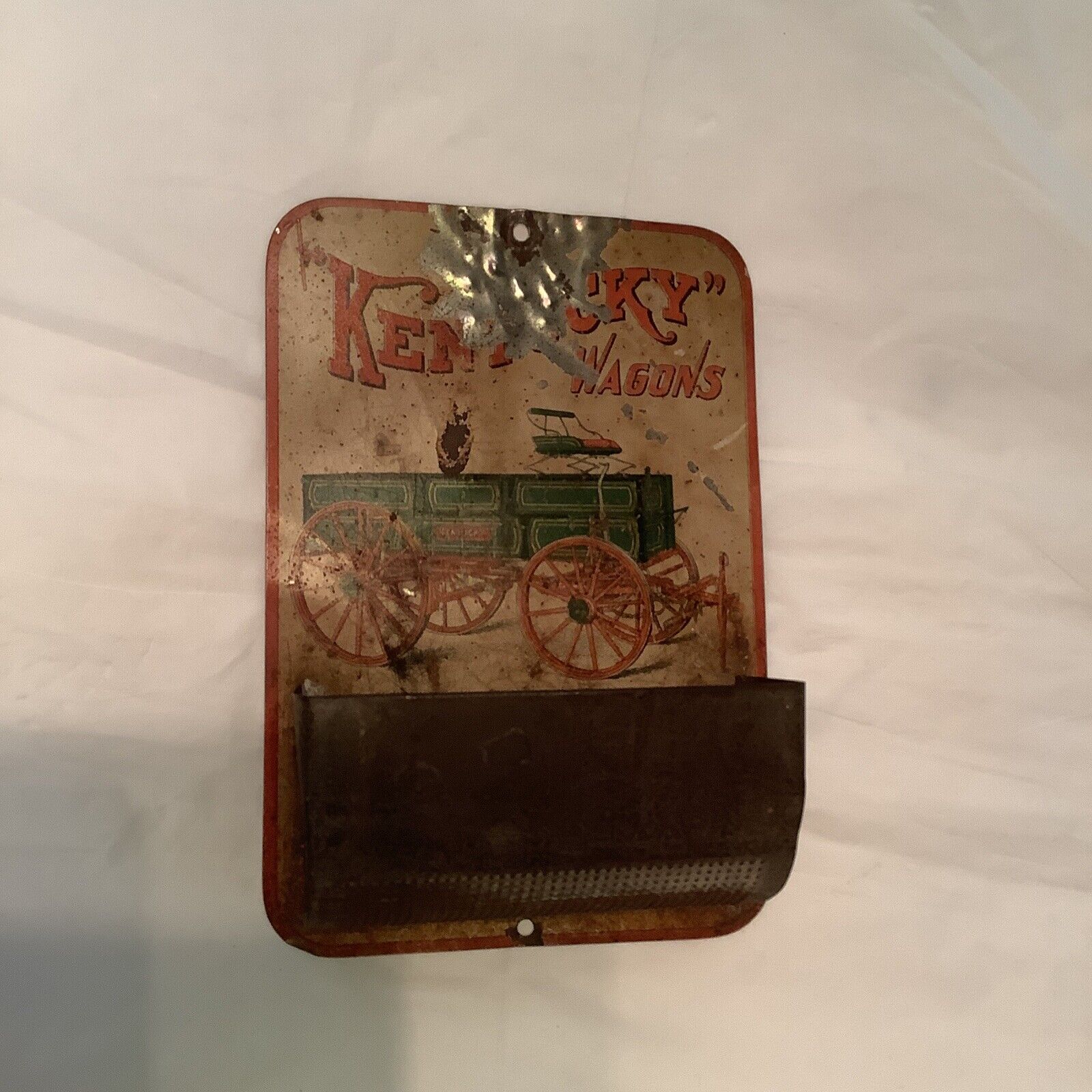 Vintage Kentucky Wagons Match Safe Tin Holder Rare Advertising WORN