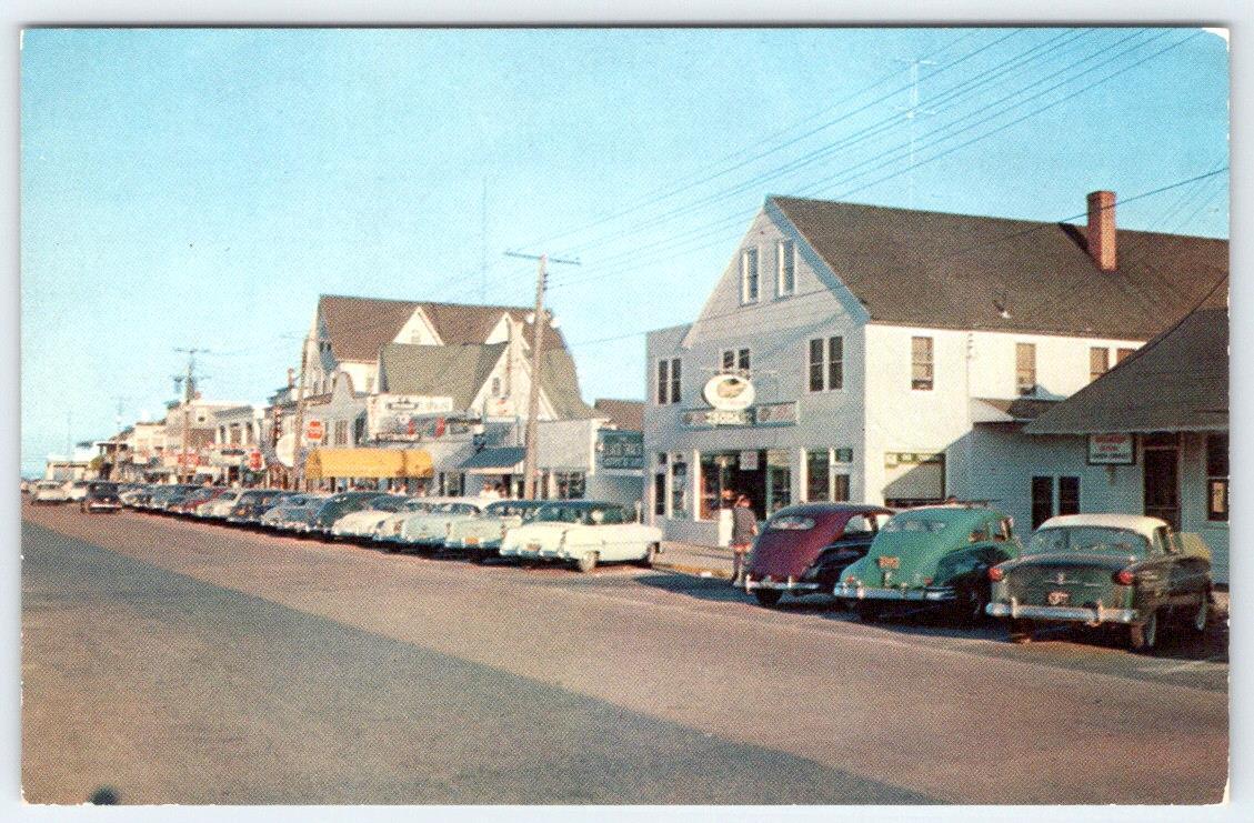 1940-50\'s REHOBOTH AVENUE LOOKING EAST CLASSIC CARS REHO BEACH DELAWARE POSTCARD