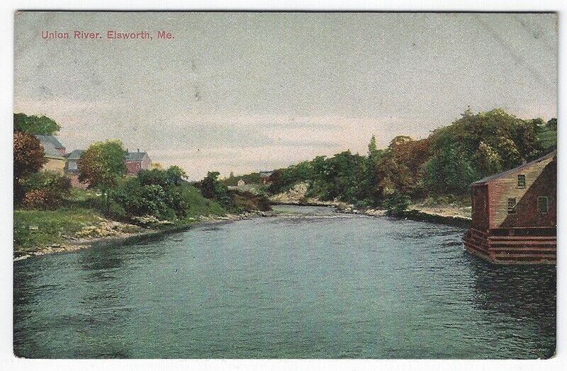 Ellsworth,  Maine, Vintage Postcard View of Union River, 1910
