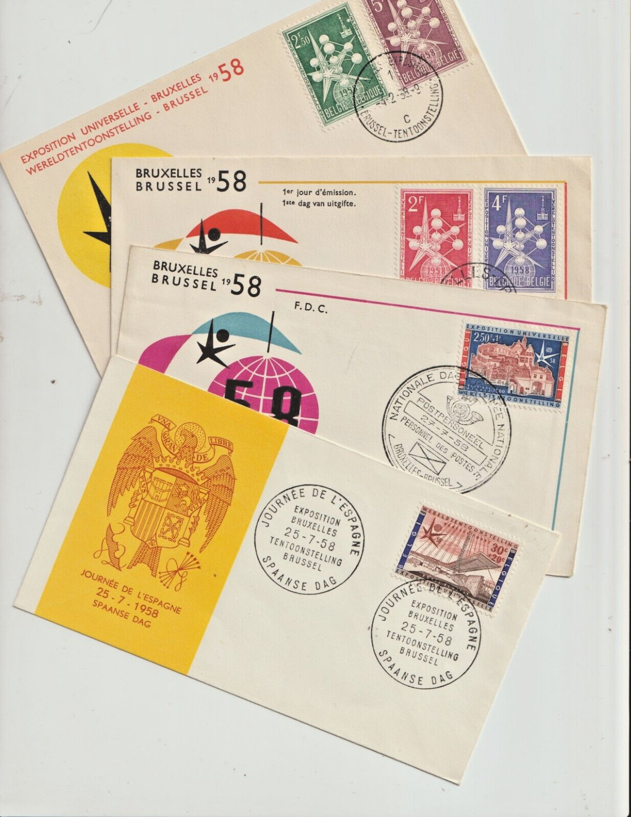 Belgium 1958 Brussels Exposition World\'s Fair FDC, Event Collection 4 Different