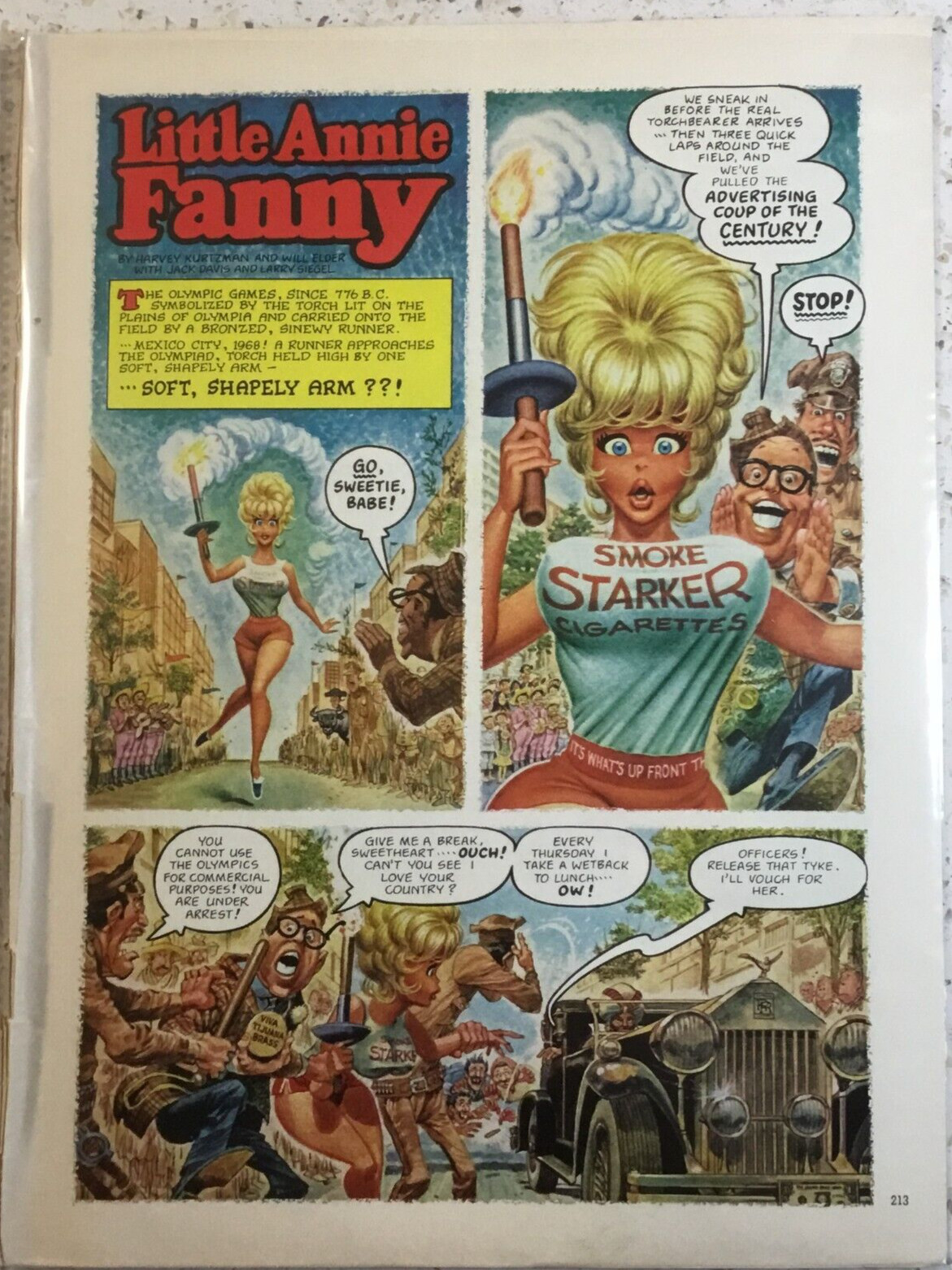PLAYBOY MAGAZINE COMIC PAGES LITTLE ANNIE FANNY -ANNIE RUNS IN OLYMPICS W/TORCH