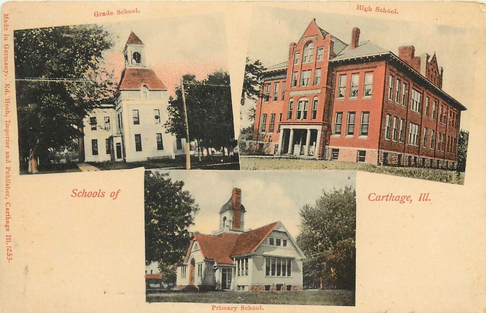 Wheelock Multiview Postcard; 3 Schools of Carthage IL Hancock County Unposted