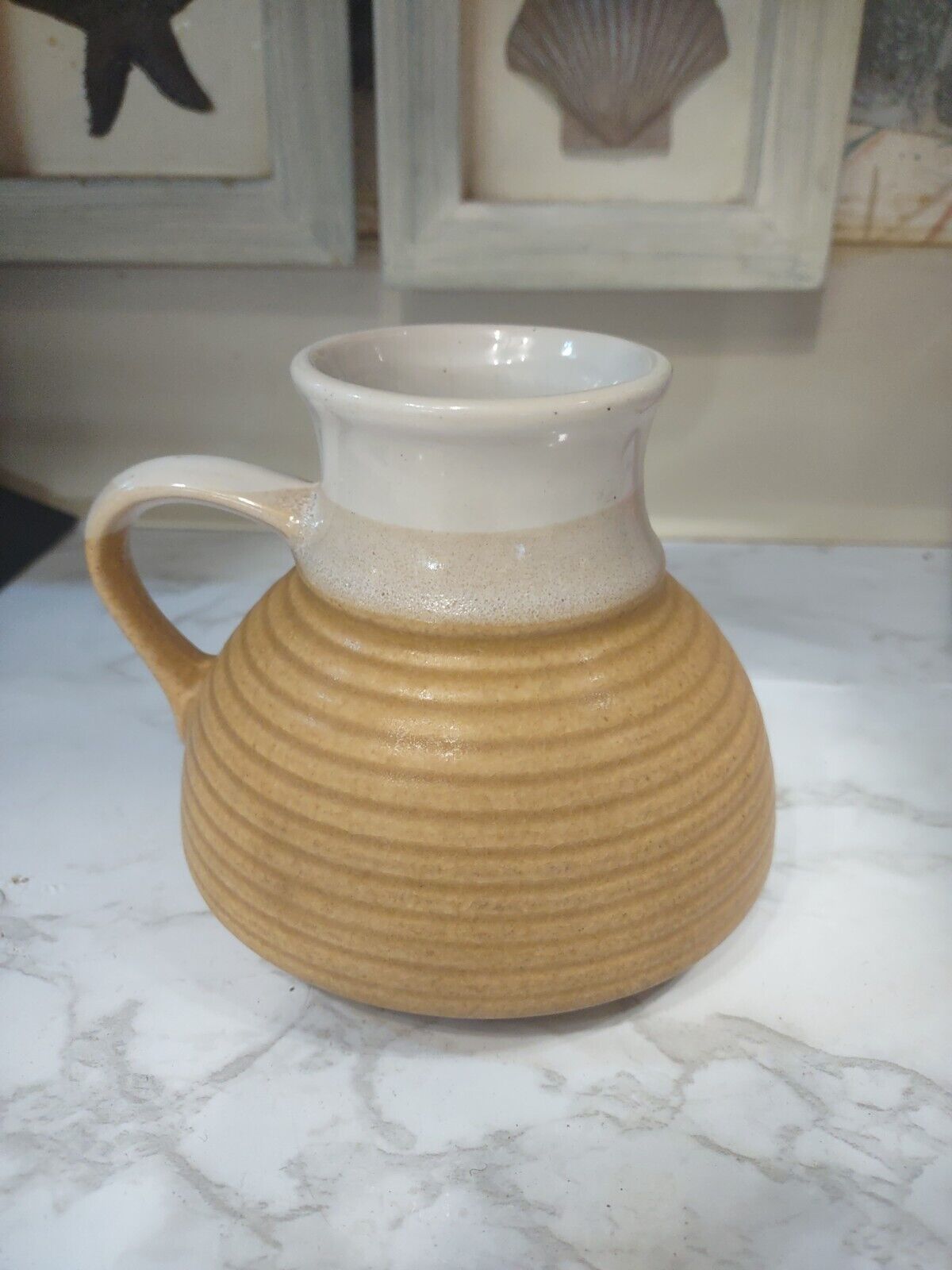 Vintage No Spill Mug Pottery Handmade Bee Hive Shaped Bottom Tricolor Tea Coffee