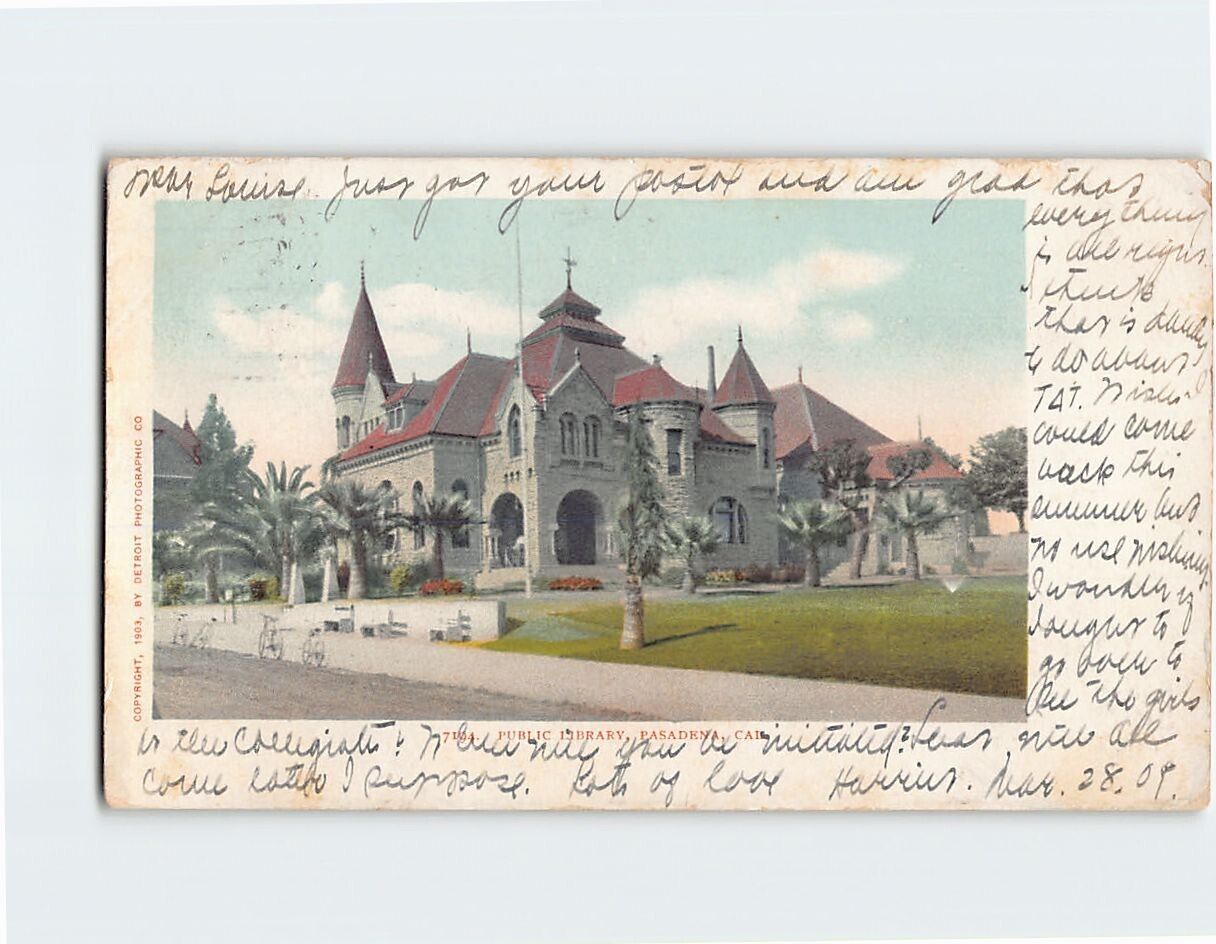 Postcard Public Library Pasadena California USA