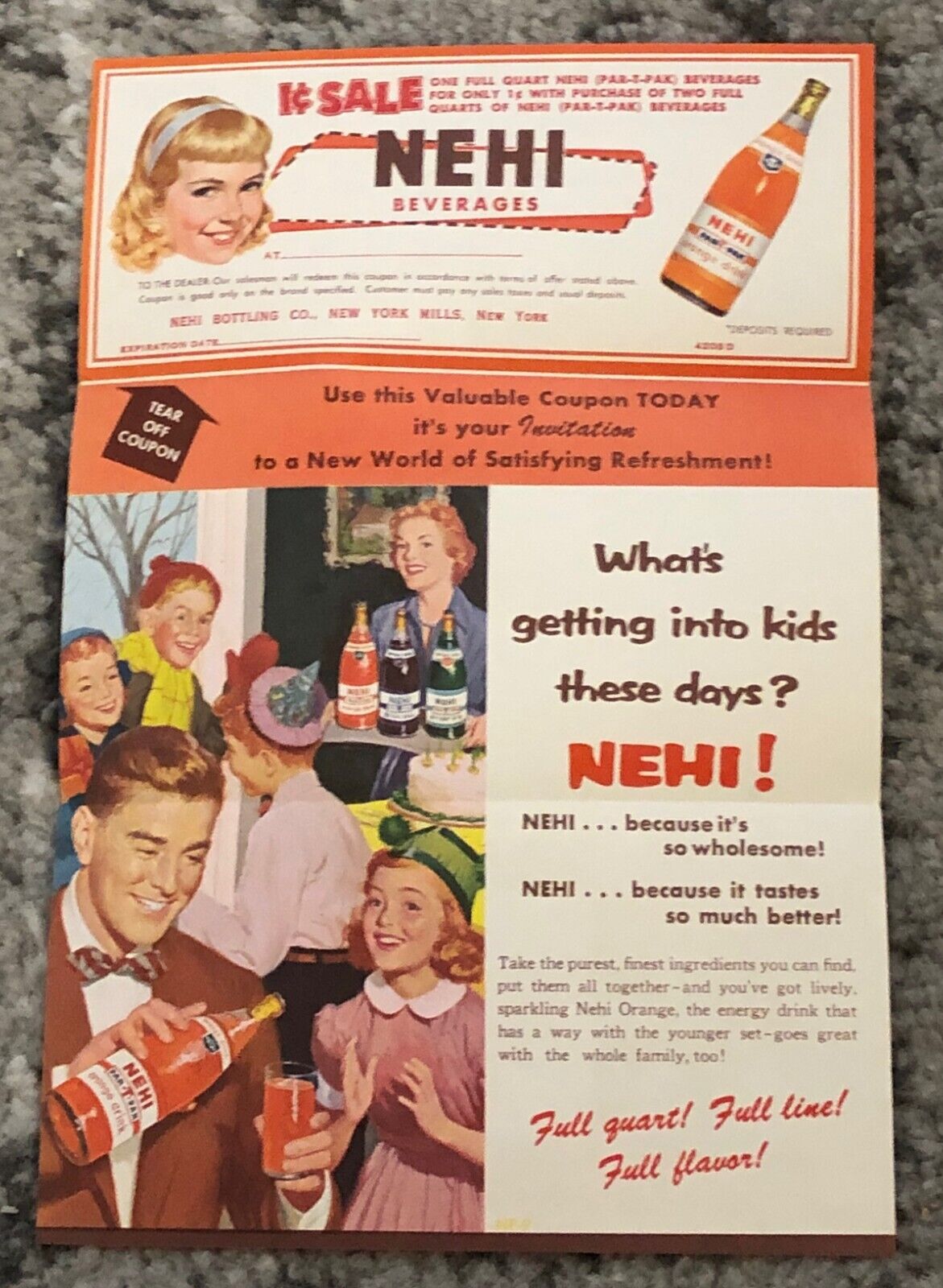 Nehi Soda Coupon Brochure Diet Cola Soda 1940s Vintage Original Advertising NOS