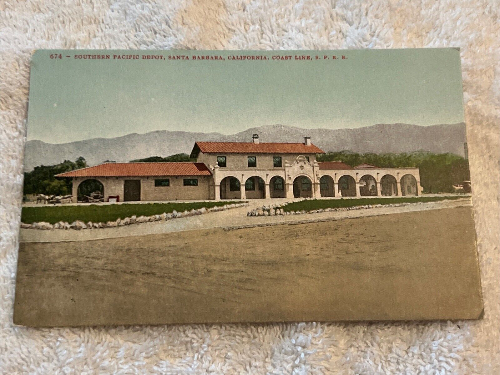 Old Postcard southern Pacific Railroad depot in Santa Barbara, California