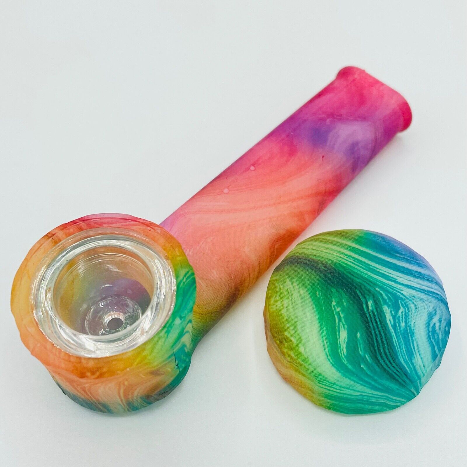 Silicone Tobacco Smoking Hand Pipe Glass Bowl Cap Lid | Glow-n-dark color swirl