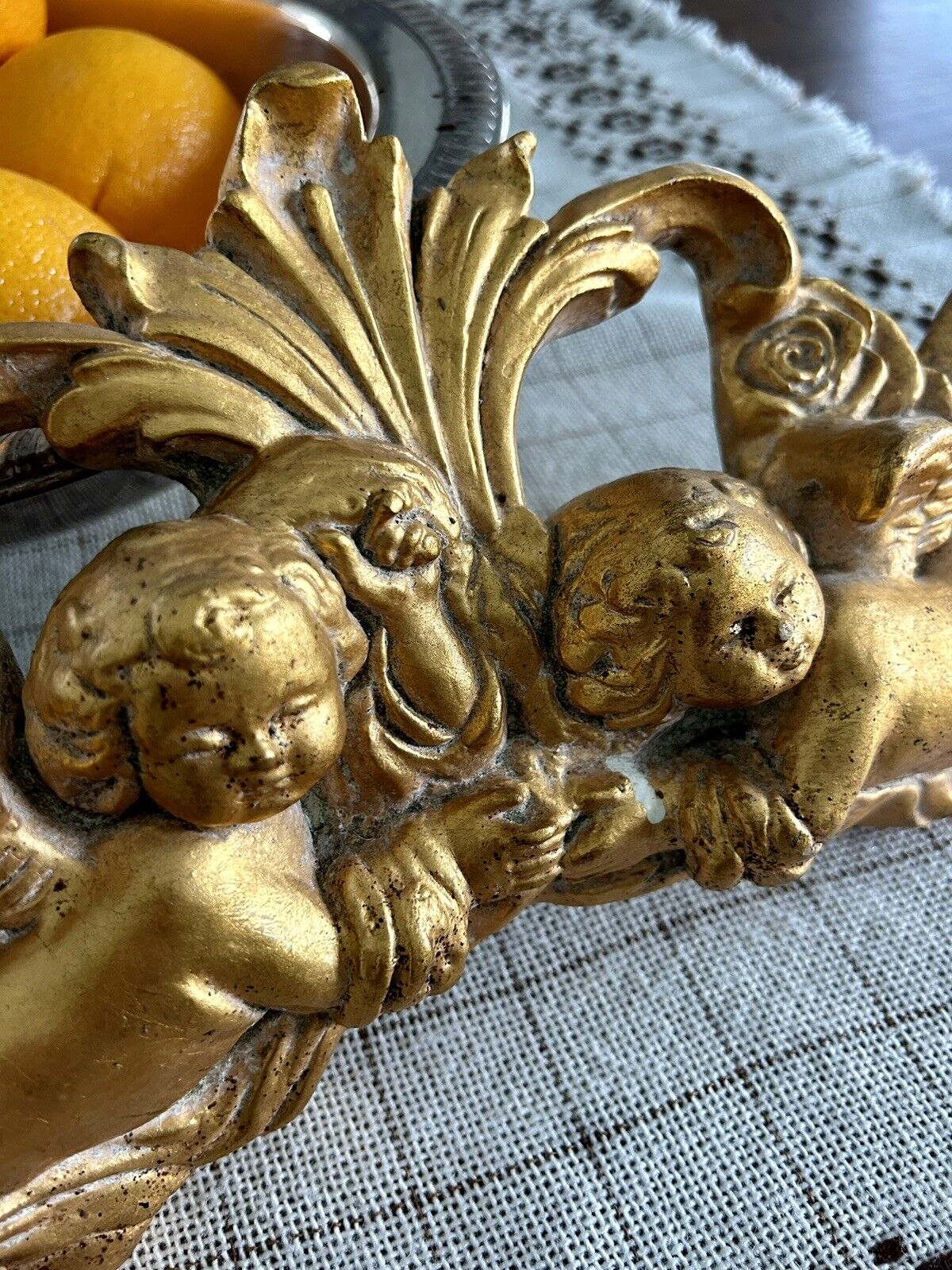 Vintage Gold Ornate Resin Gilded Cherubs/angels Wall Decor Plaque