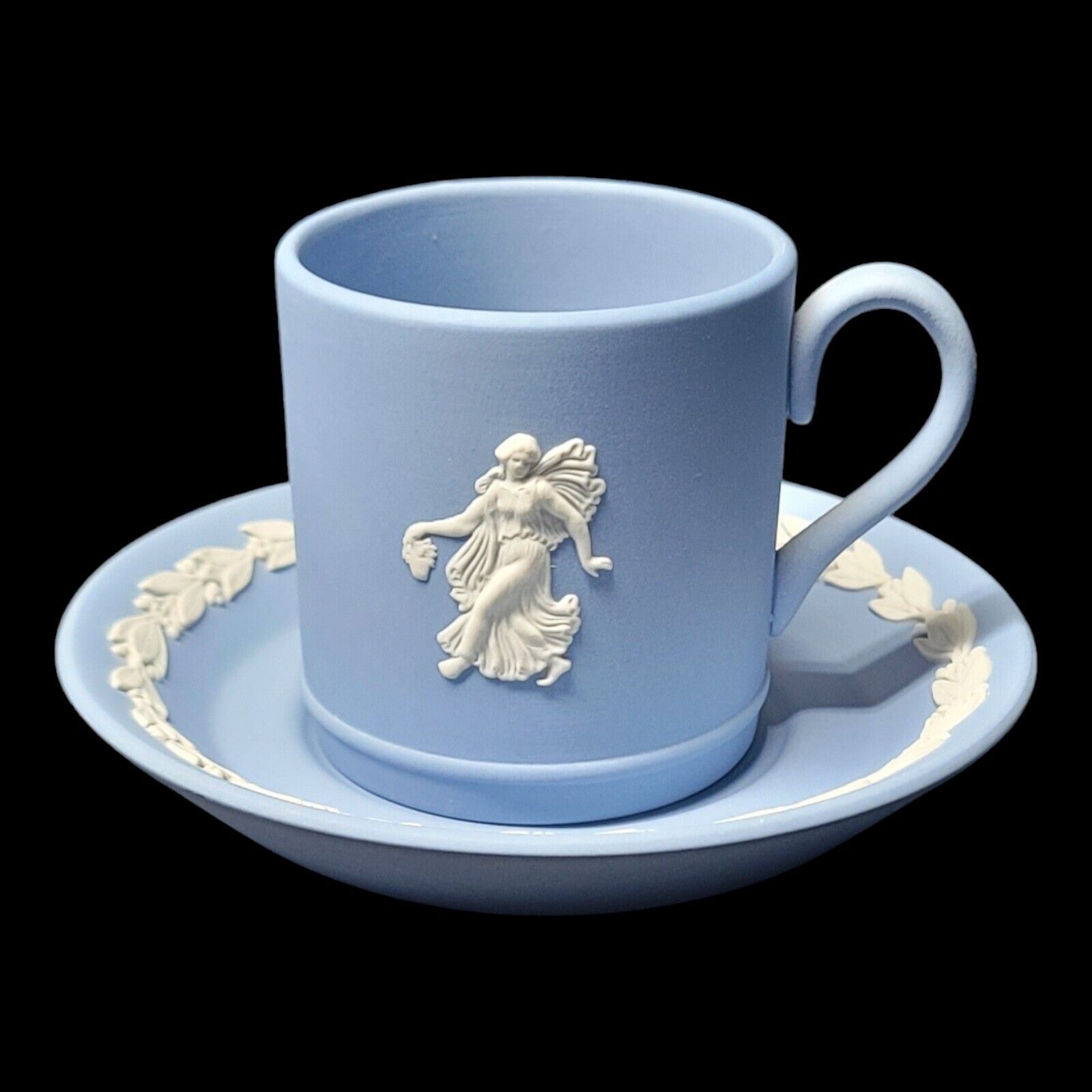 Wedgwood Jasperware Blue Danbury Mint Dancing Hours Demitasse Tea Cup + Saucer