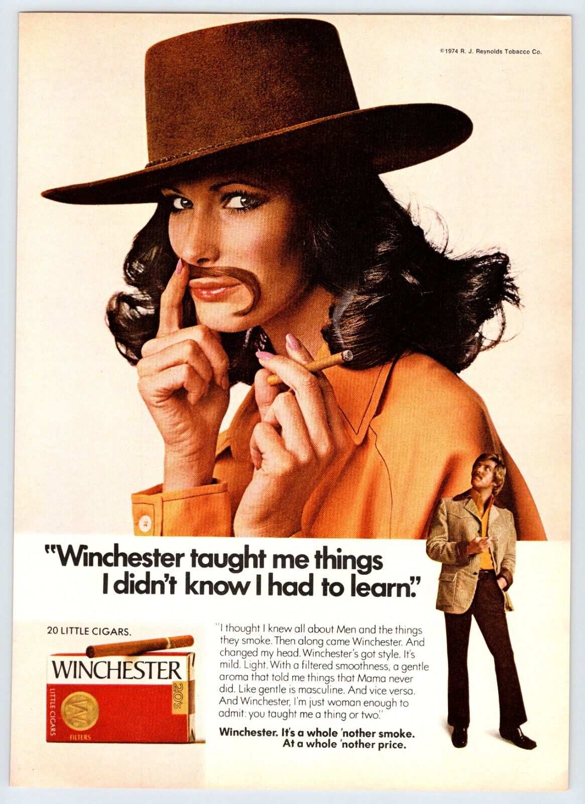 1974 MUSTACHED WOMAN WINCHESTER CIGARS Vintage 8\
