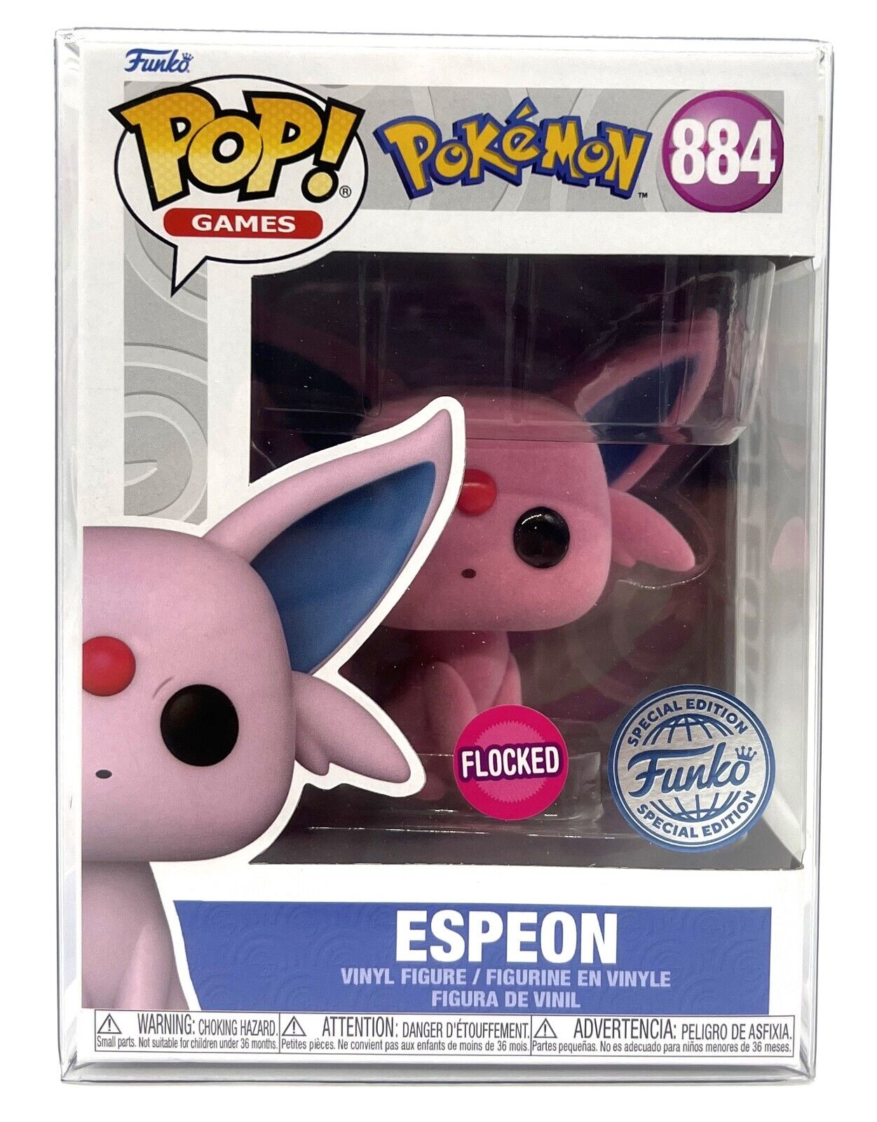Funko Pop Games Pokémon Espeon Flocked #884 Special Edition with Protector