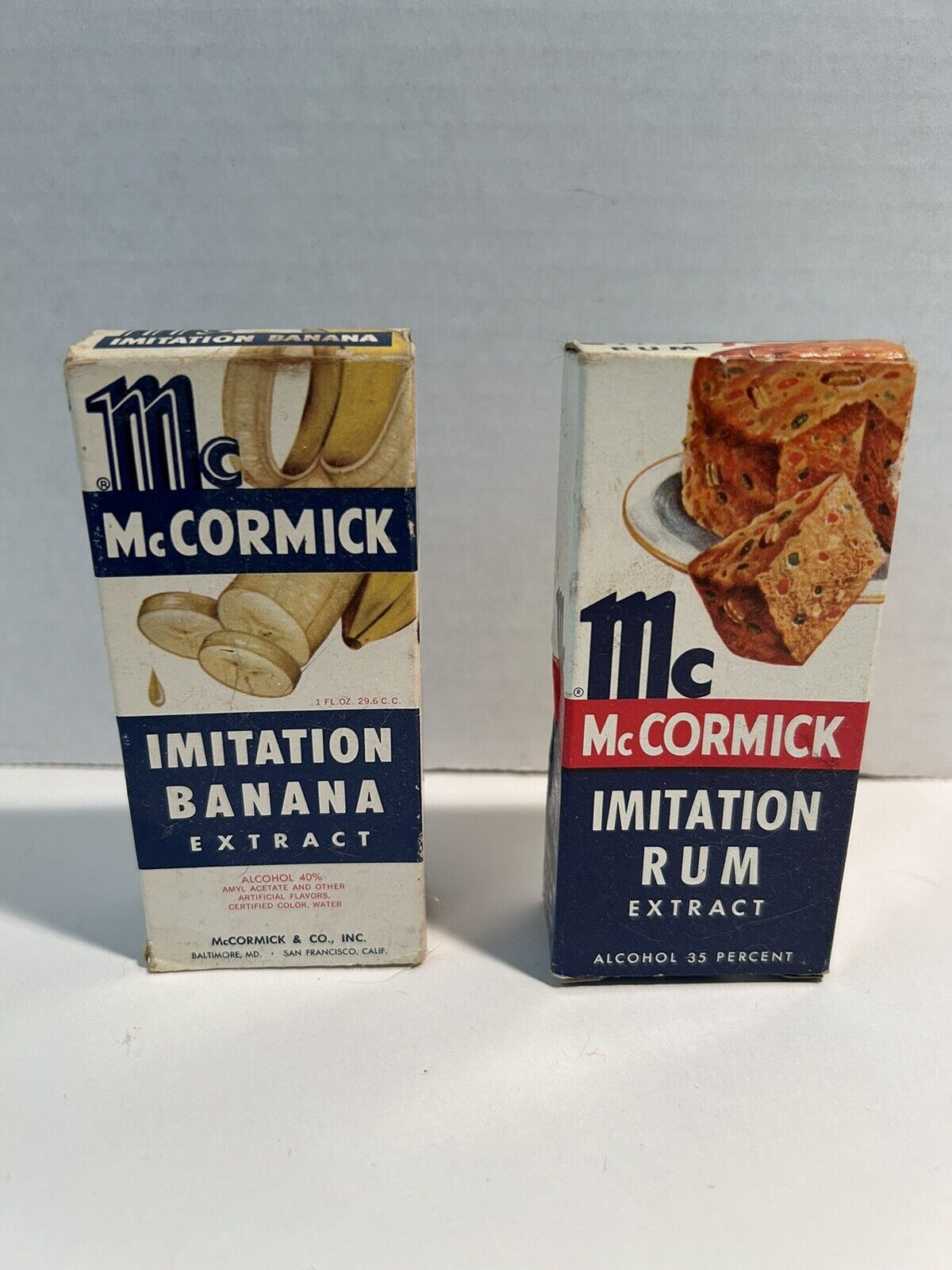 2 Vtg McCORMICK Banana & Rum Extracts 1 FL. OZ. Bottles &  Original Boxes Empty