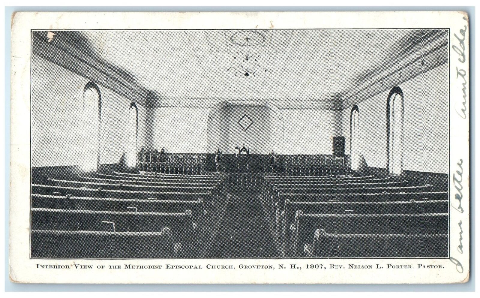 1907 Interior View Methodist Episcopal Church Groveton New Hampshire NH Postcard