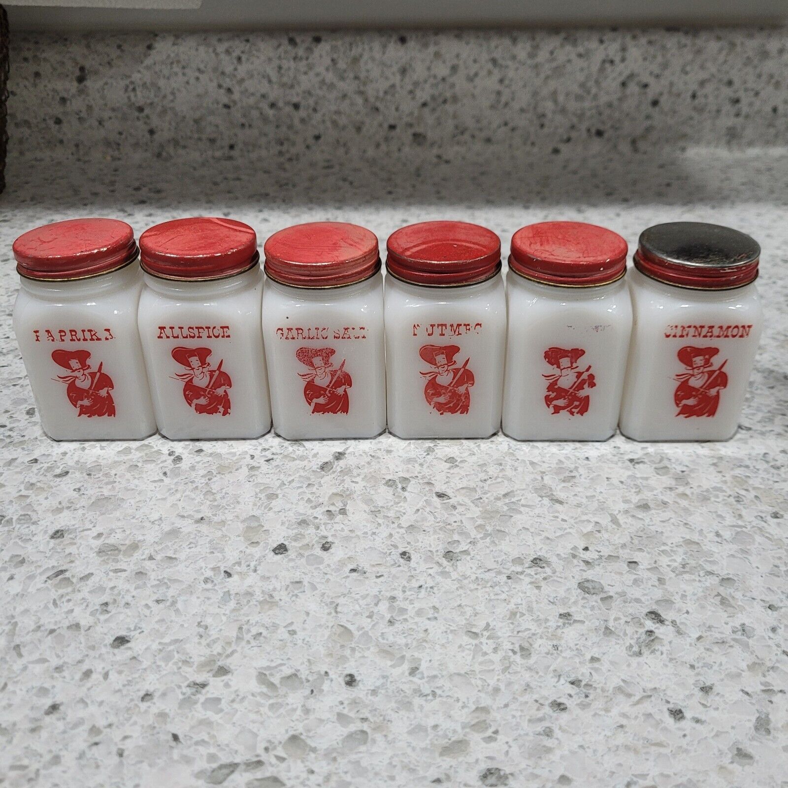 Vintage Tipp City Milk Glass Shaker Muskateer Jars Set of 6 RARE