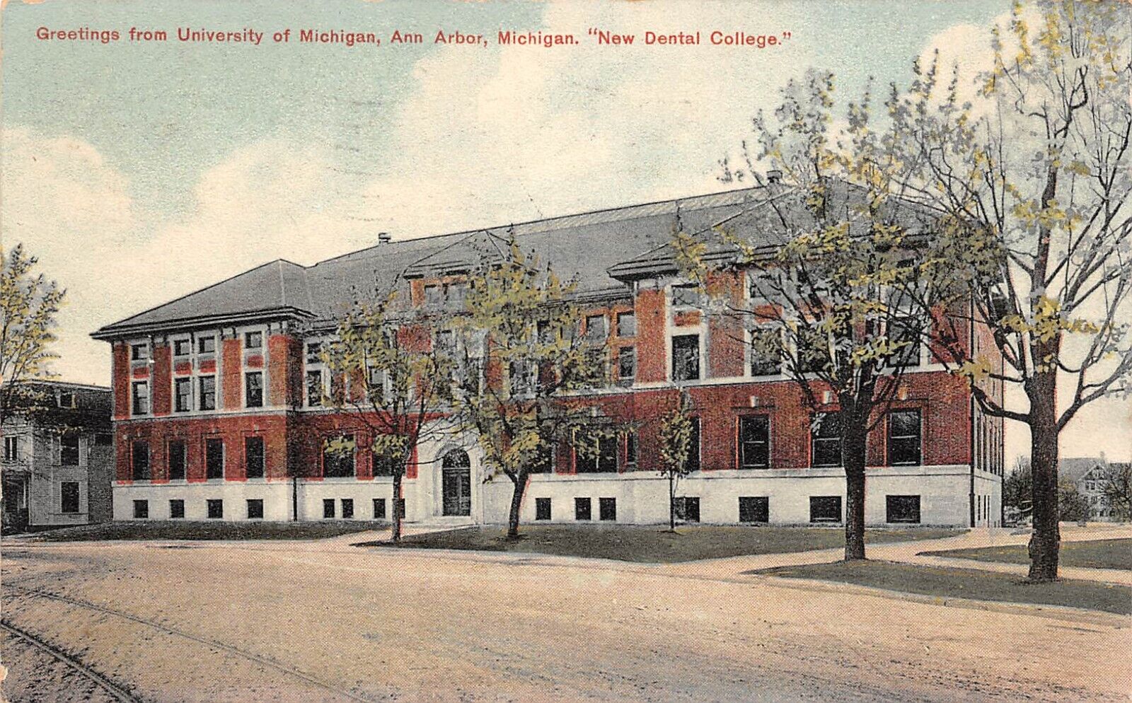 Greetings University of Michigan New Dental College Ann Arbor 1909 Postcard