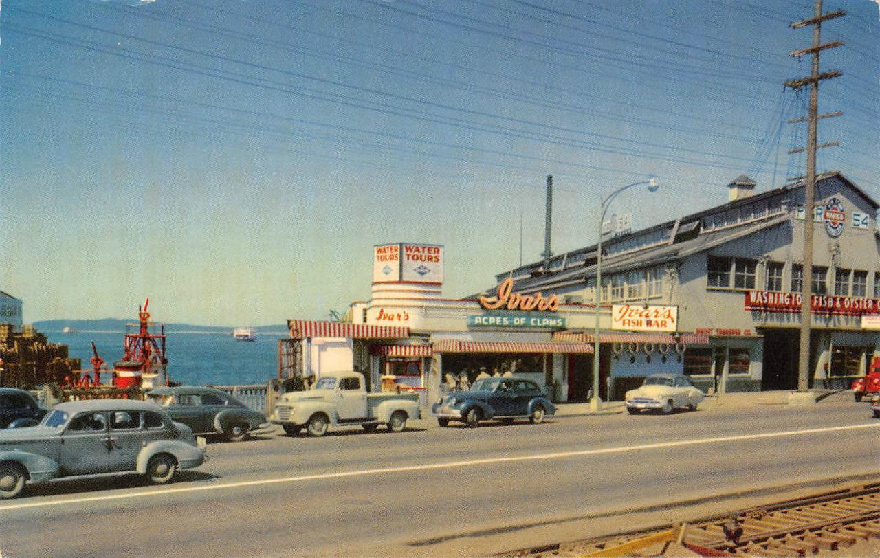 IVAR\'S ACRES OF CLAMS RESTAURANT Pier 54 SEATTLE, WA 1950s Vintage Postcard