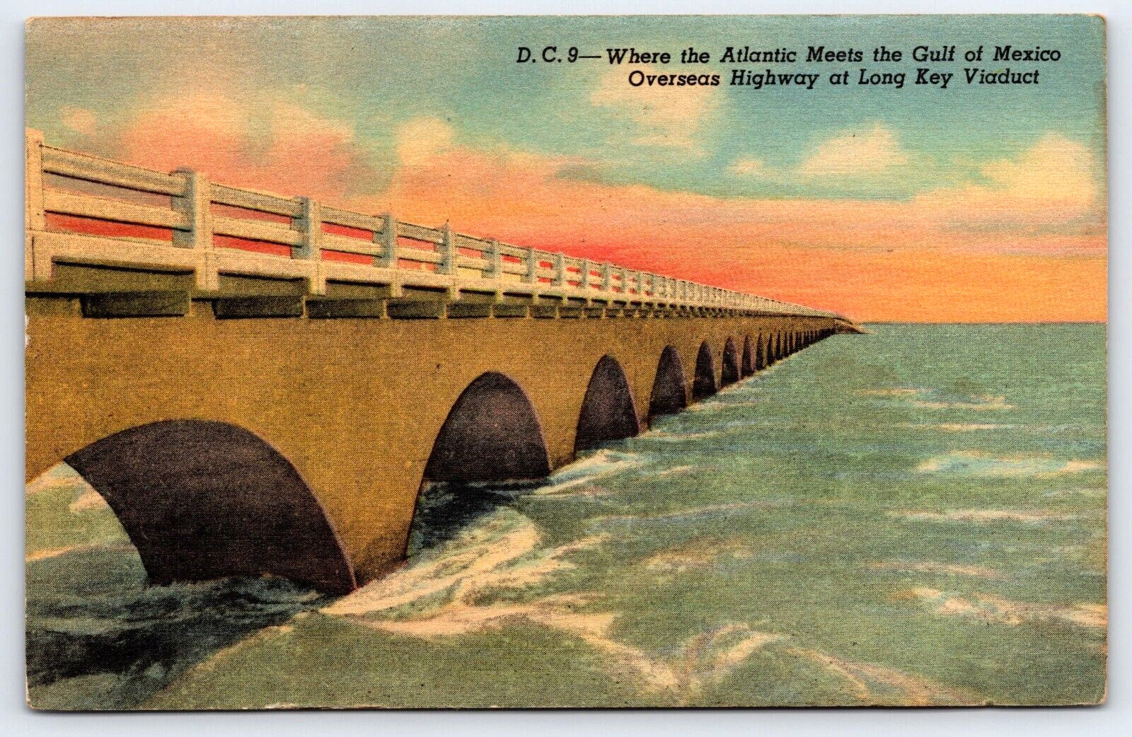 Florida, Gulf Of Mexico, Long Key Viaduct Highway, Antique Vintage 1954 Postcard