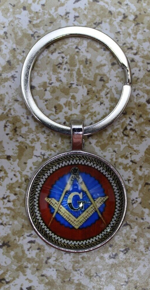 Masonic Blue Lodge Square & Compasses Blue Background Freemason Keychain USA