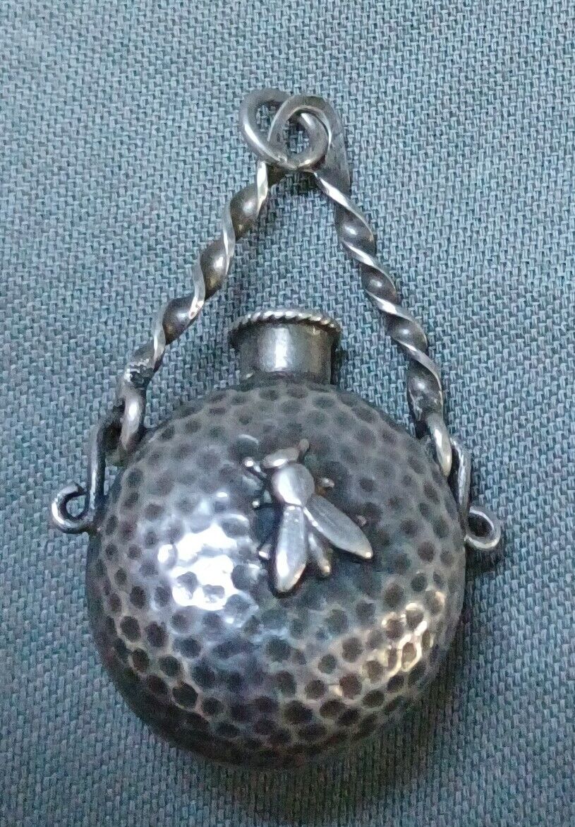Small Aesthetic Period Silver Perfume with 2 Applied Flies (MISSING STOPPER)