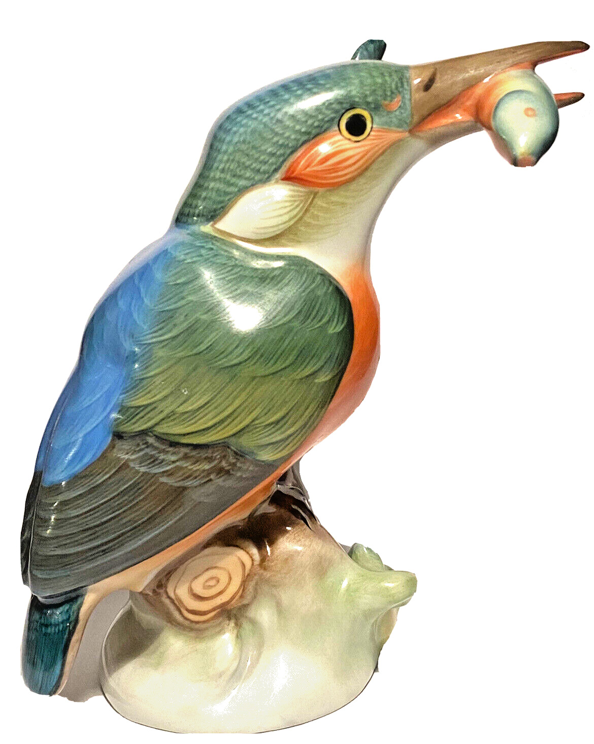 HEREND HUNGARY VINTAGE HAND PAINTED KING FISHER PORCELAIN BIRD PORTRAIT FIGURE