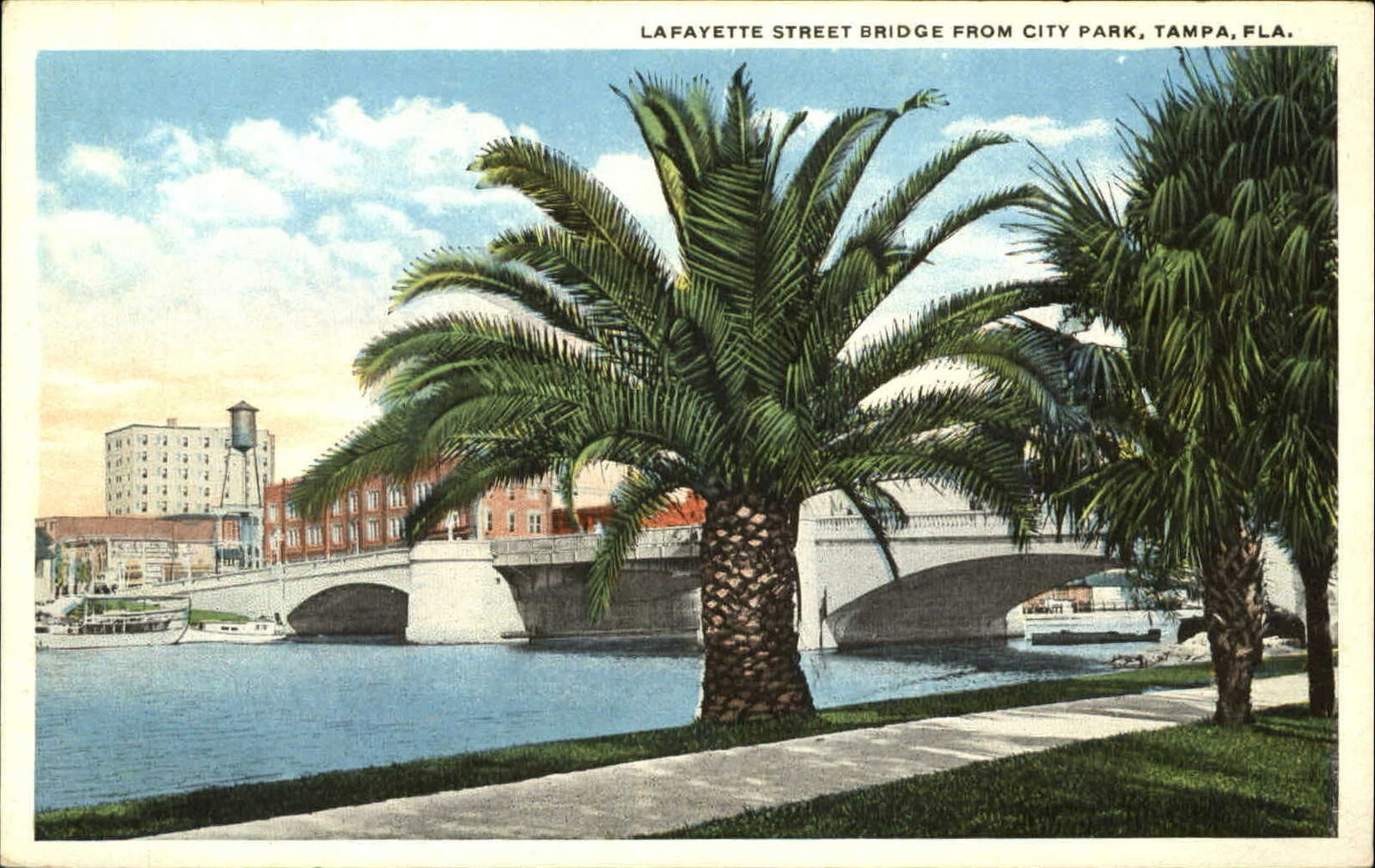 Lafayette Street Bridge from City Park Tampa Florida FL 1920s water tower