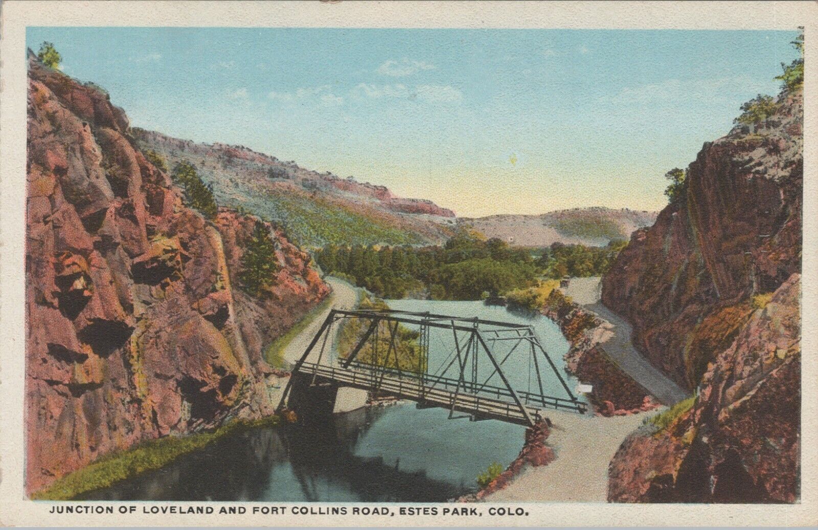 c1920s Bridge junction Loveland Fort Collins Road Estes Park Colorado D596