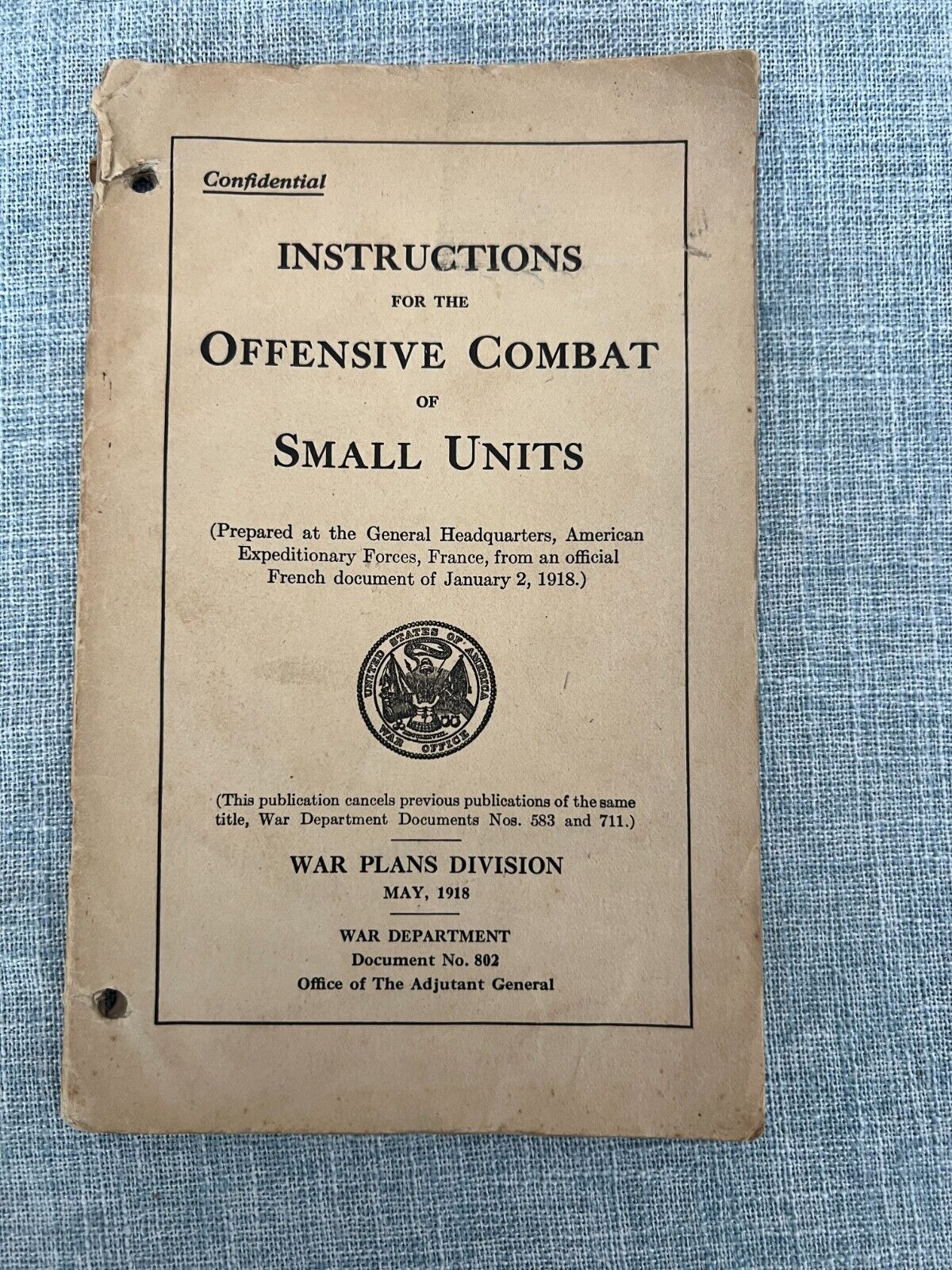 RARE WW1 Manual / Phamplet - Instruciton for the Offensive Combat of Small Units