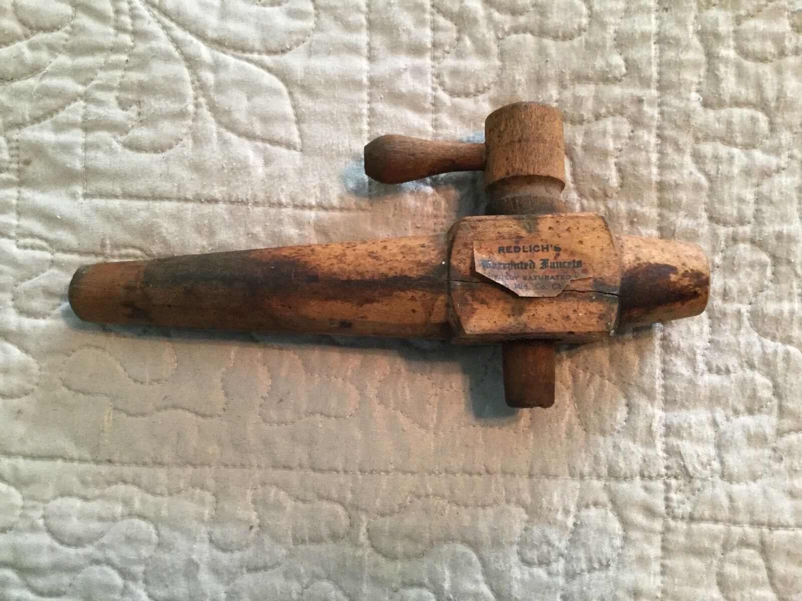 VINTAGE REDLICH’S WARRANTED FAUCET ALL WOOD TAP SPOUT MADE CHICAGO NICE PATINA