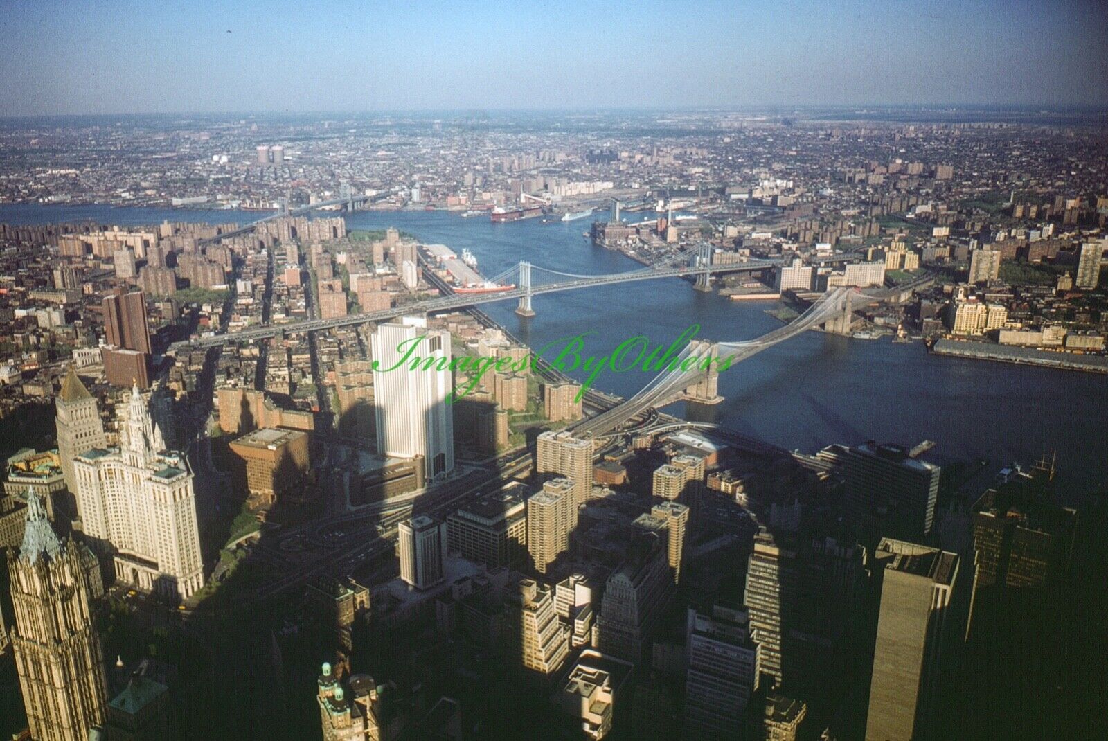 1977 35mm slide.  Superb view of Manhattan from World Trade Center roof.