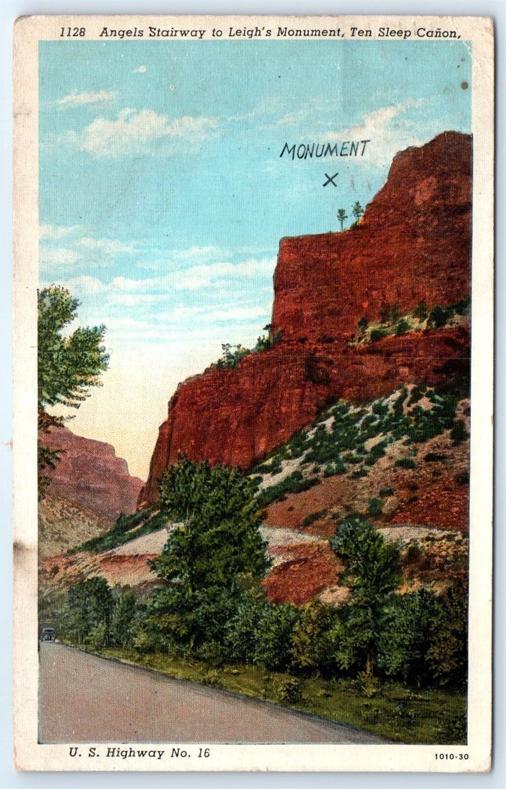 Postcard WY 1938 Angels Stairway To Leigh\'s Monument Ten Sleep Canyon G1