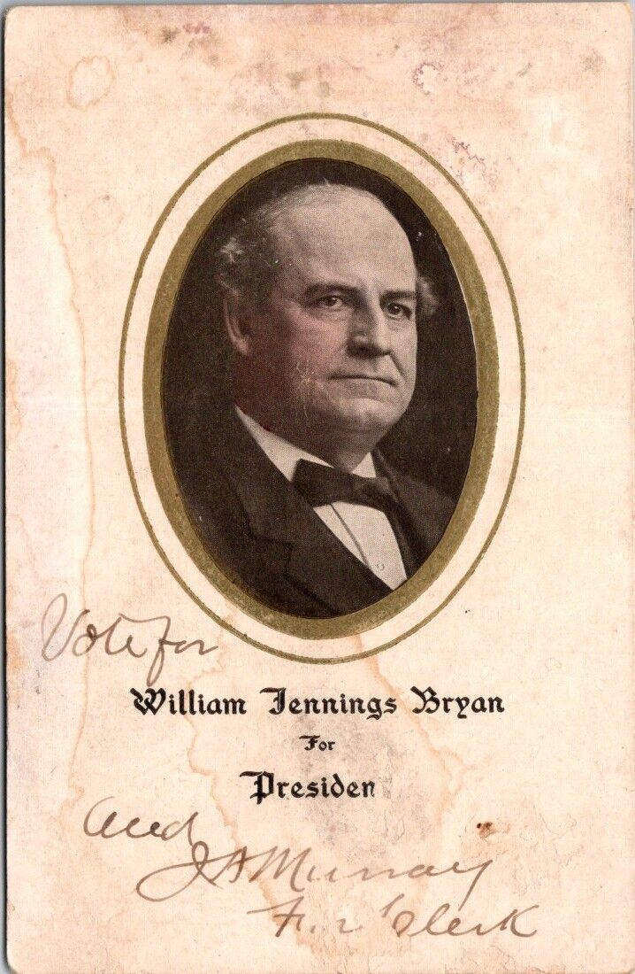 Vote For William Jennings Bryan President 1896 Campaign Vintage Postcard