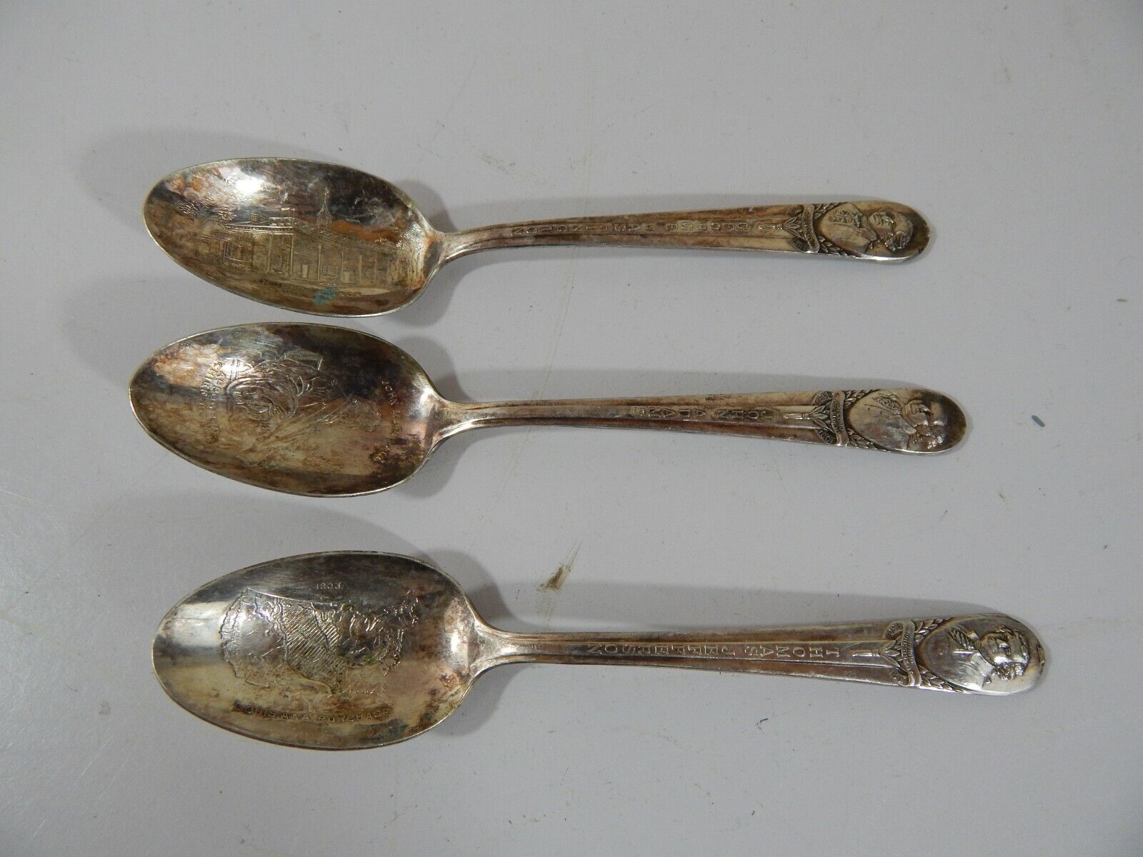 Lot of 3 WM Rogers Presidential Collectible Spoons Washington, Jefferson, Adams