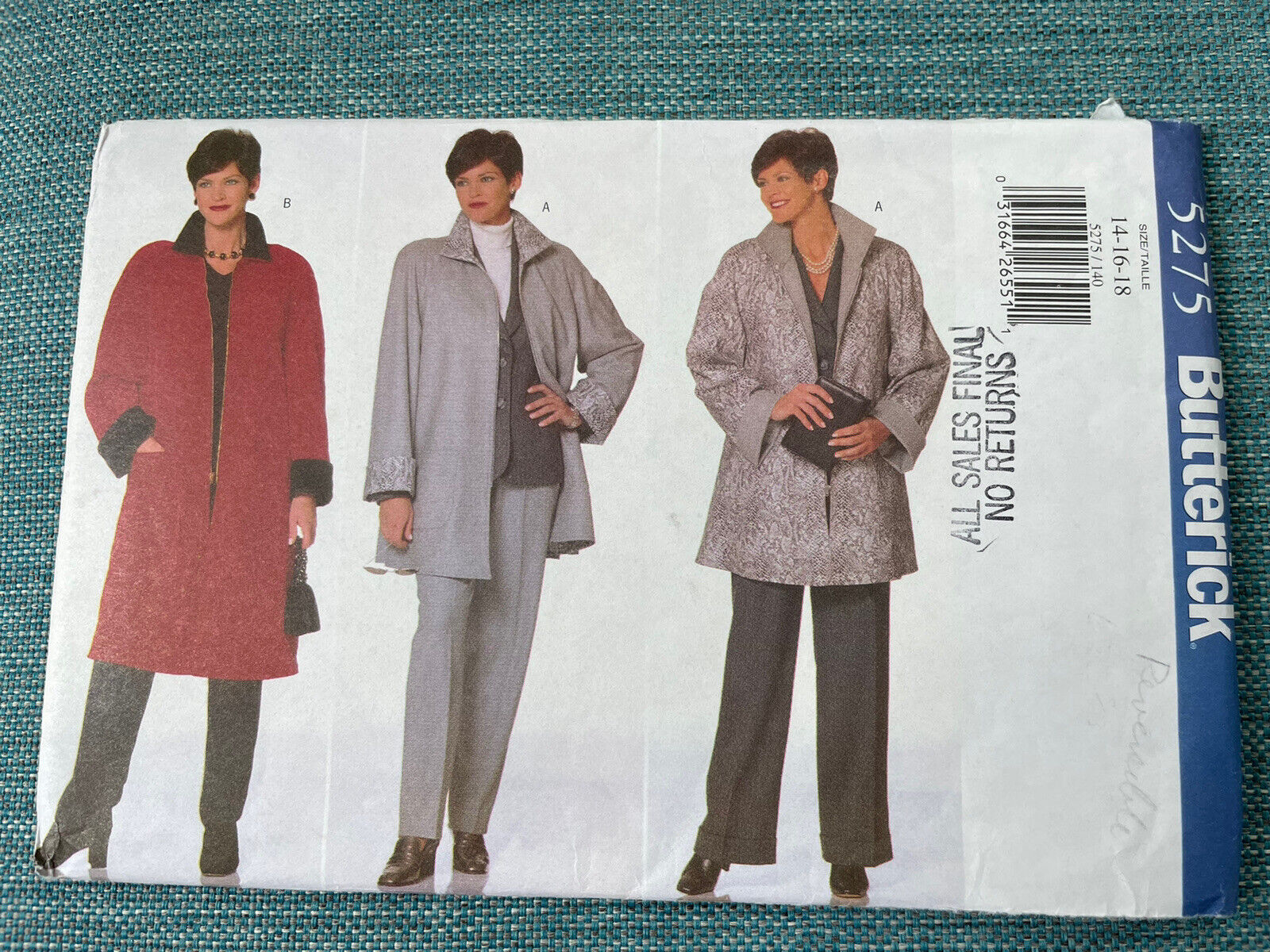 Ladies Jacket Pattern, Sze: 14-16-18, Butterick 5275, UNCUT vintage c1997
