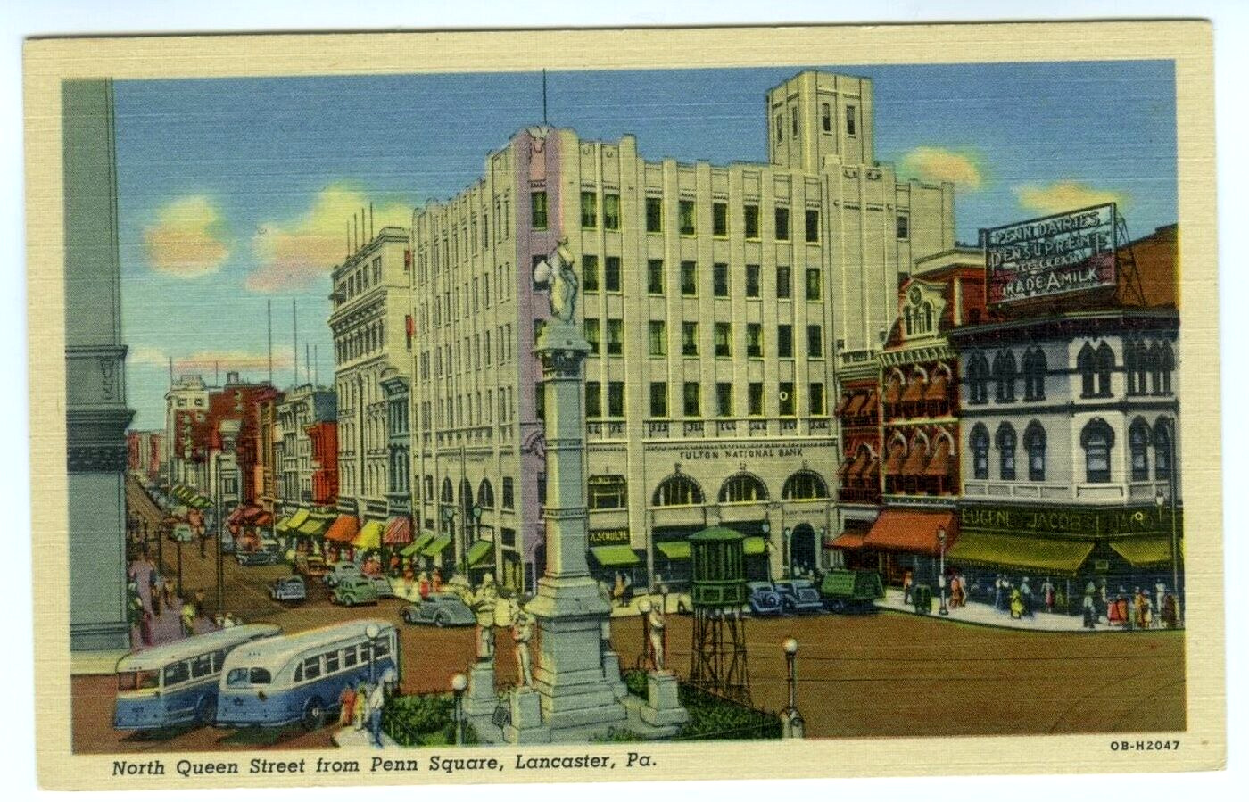 Lancaster Pennsylvania PA North Queen Street View Linen Postcard