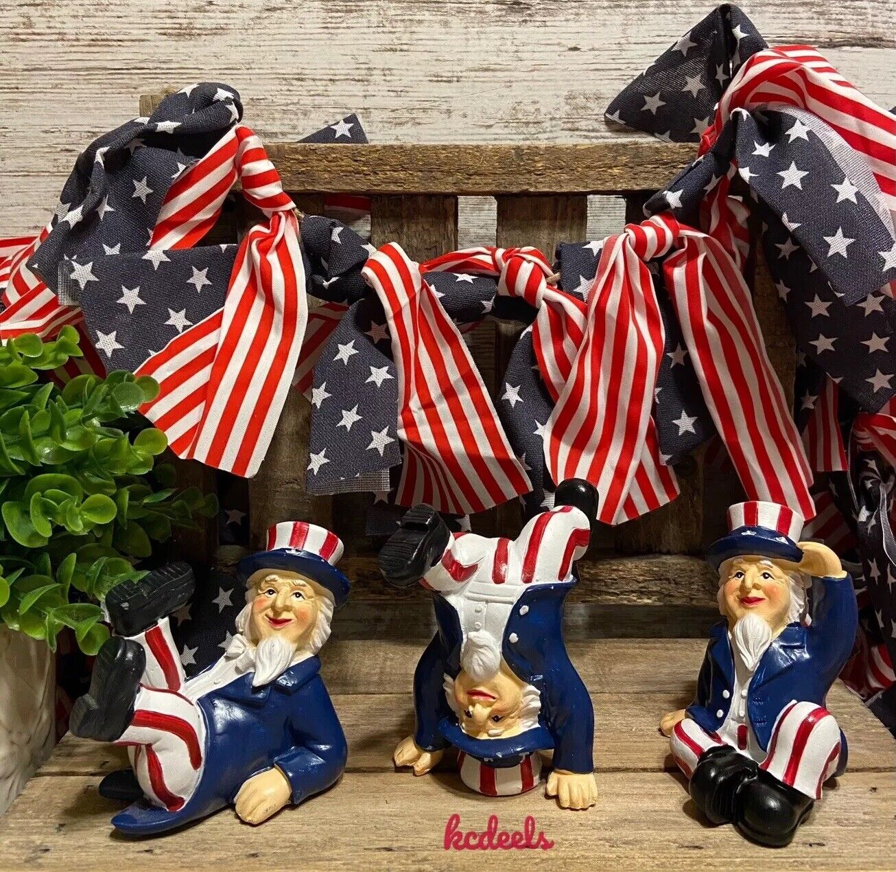 3pc Patriotic 4th of July Uncle Sam Red White Blue Resin Figurine Decor USA