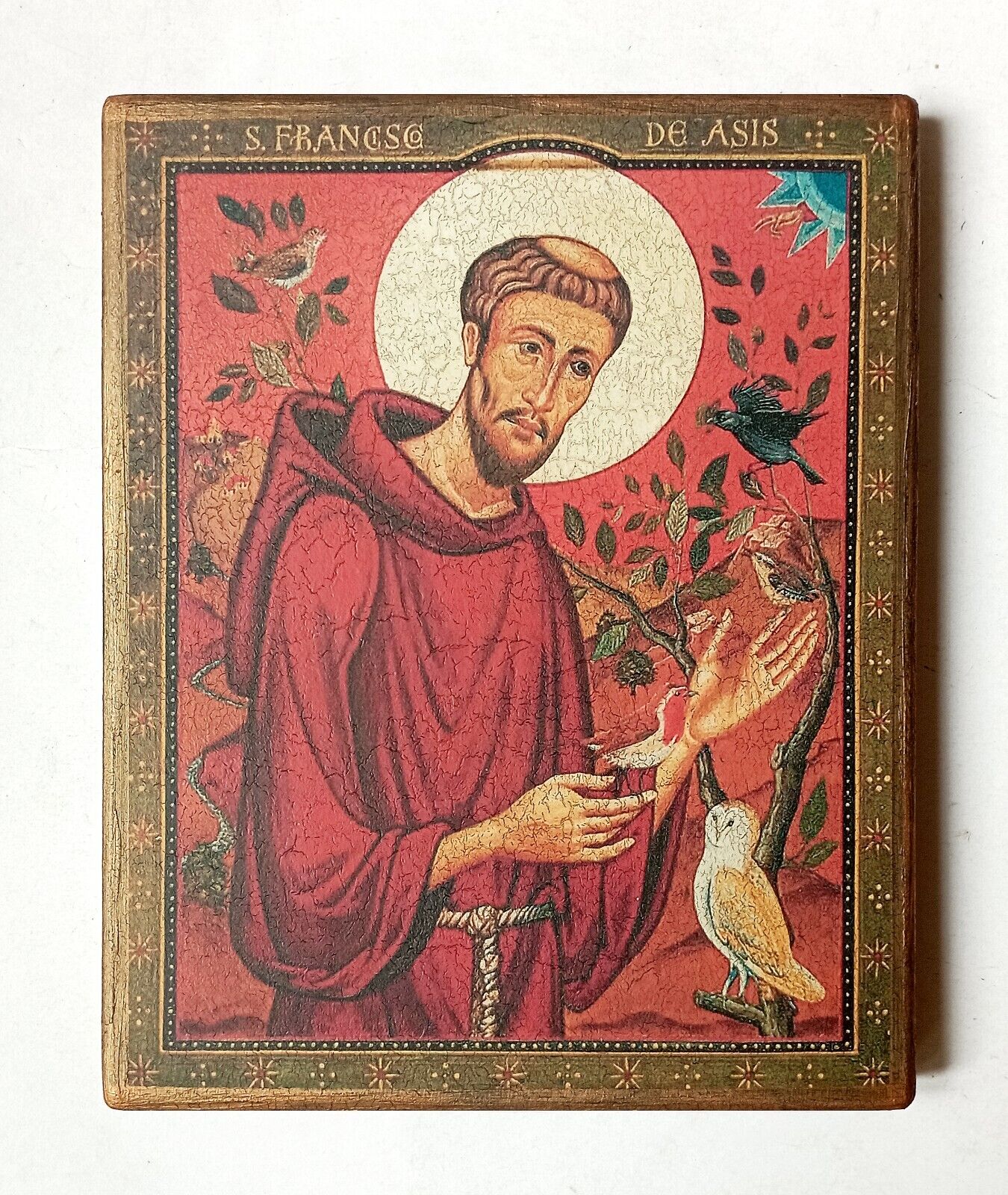 Christian Catholic Icon St Francis of Assisi, Handmade, Wooden board, 18x14.5cm