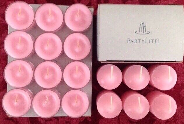 PartyLite STRAWBERRY RHUBARB Tealight & Votive Candles New LOT 18 Retired Pink