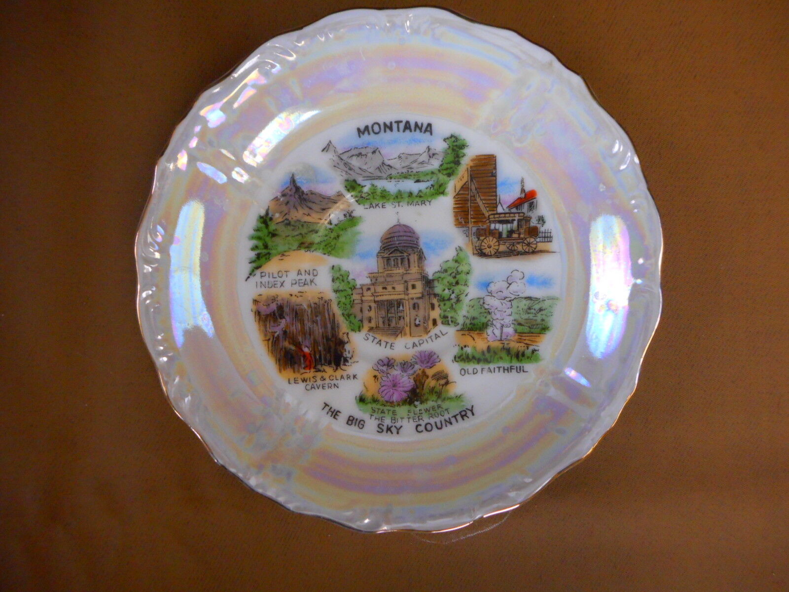 Montana State Vintage Souvenir Plate Big Sky Old Faithful Lake St Mary 
